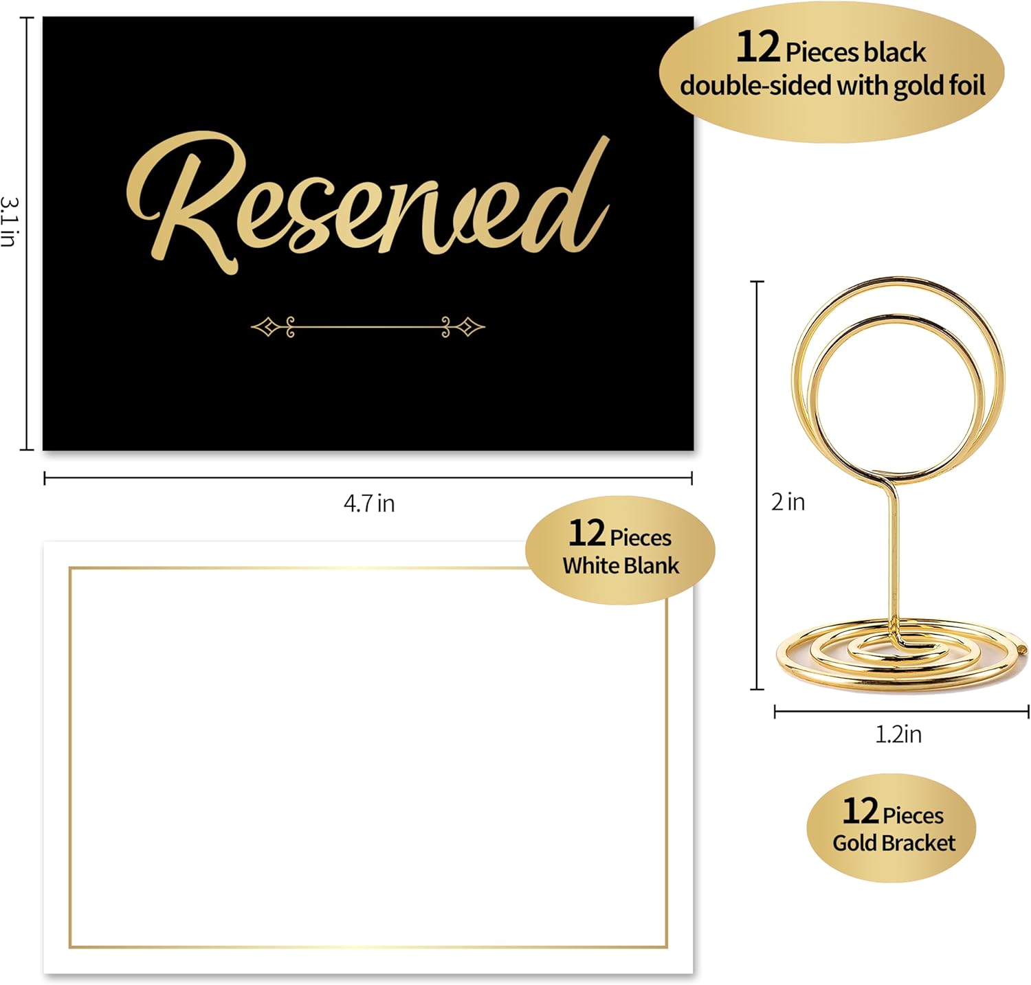 12 Pack Gold Reserved Table Signs with Stand and White Cards