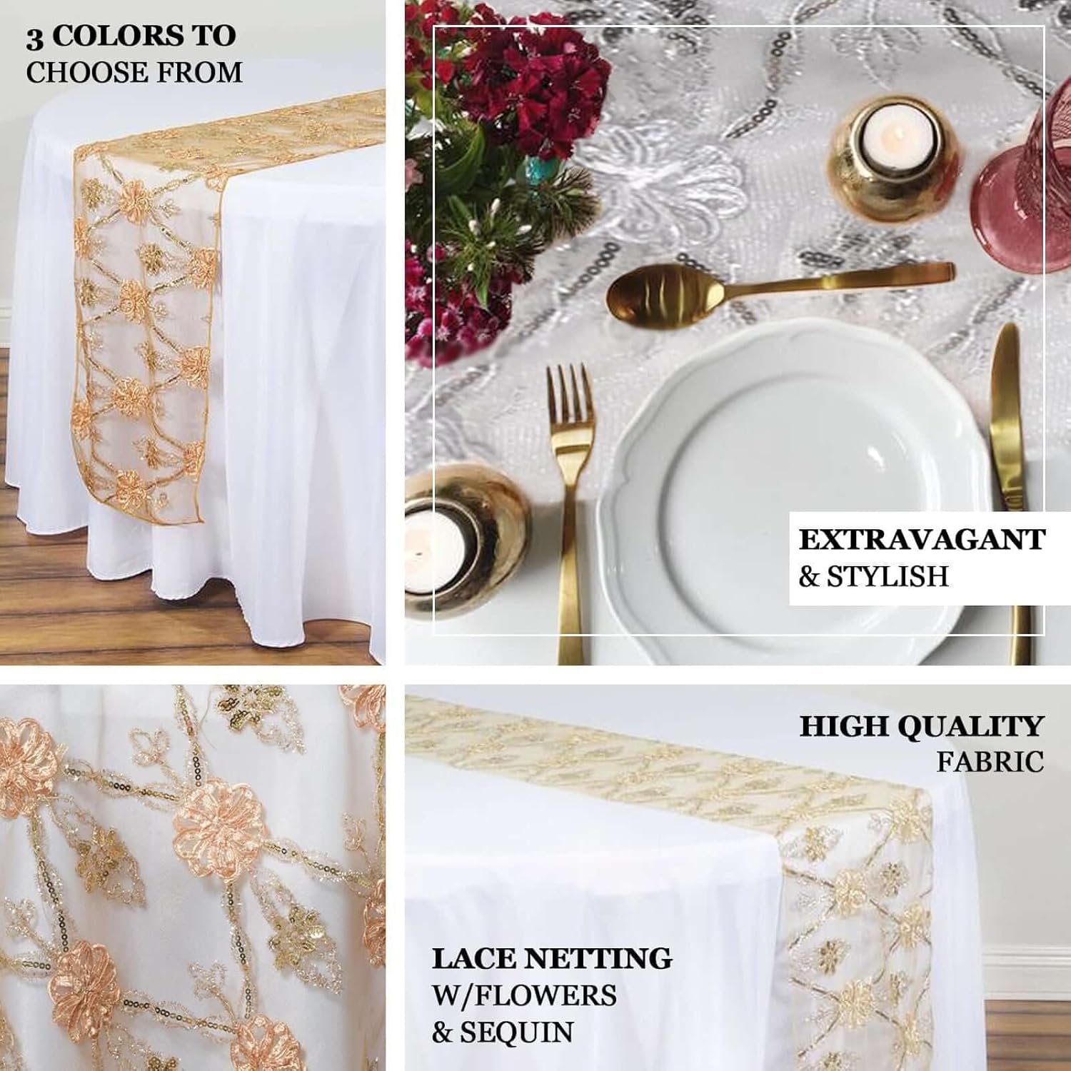 Champagne Lace Netting Table Runner for Weddings