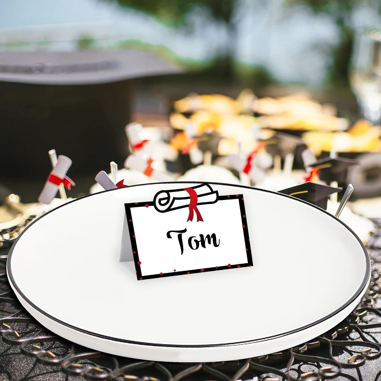 48 Pcs Graduate Place Cards with Cap and Scroll Design