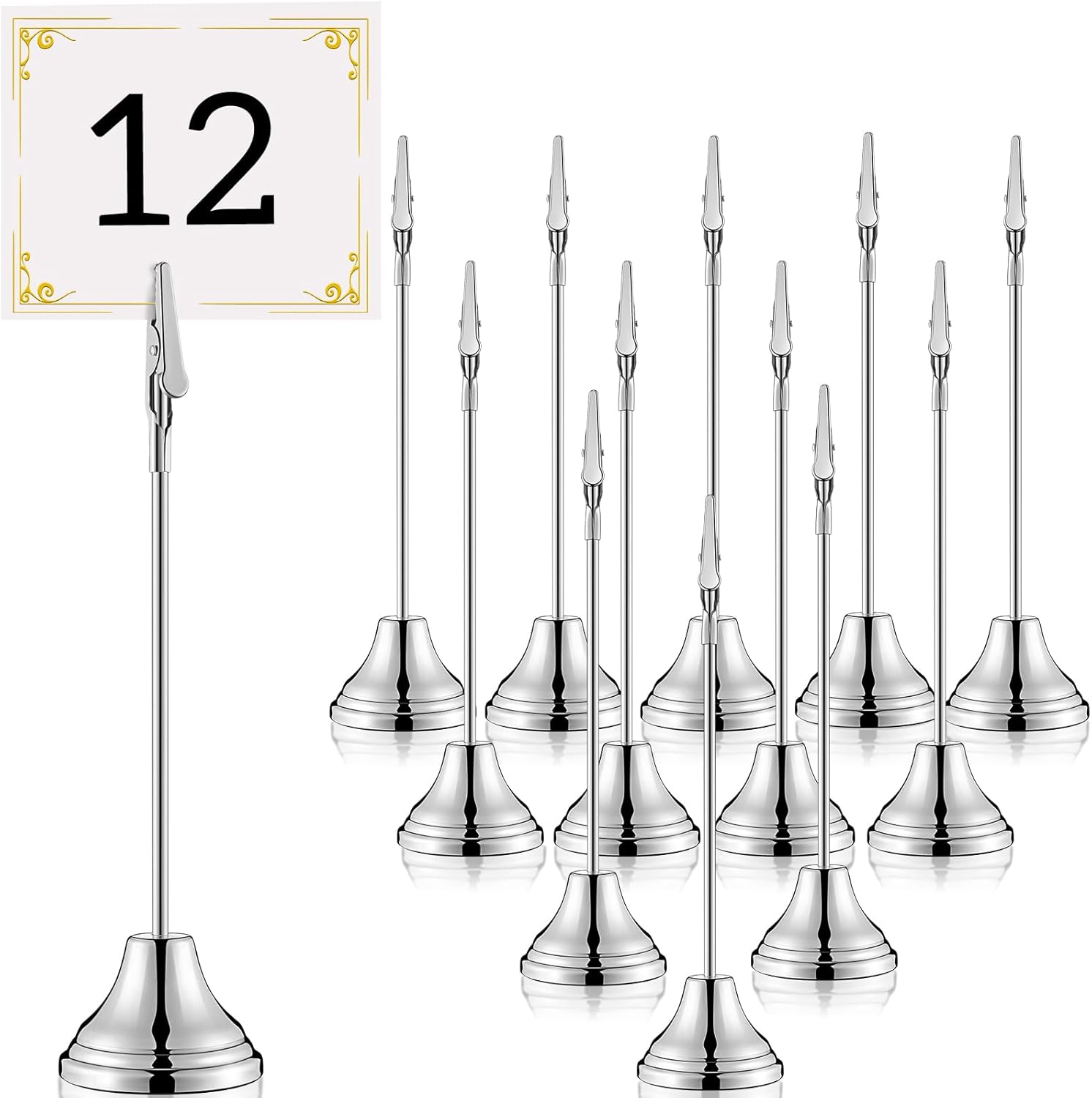 12 Pcs 8 Inch Place Card Holder with Alligator Clip Silver