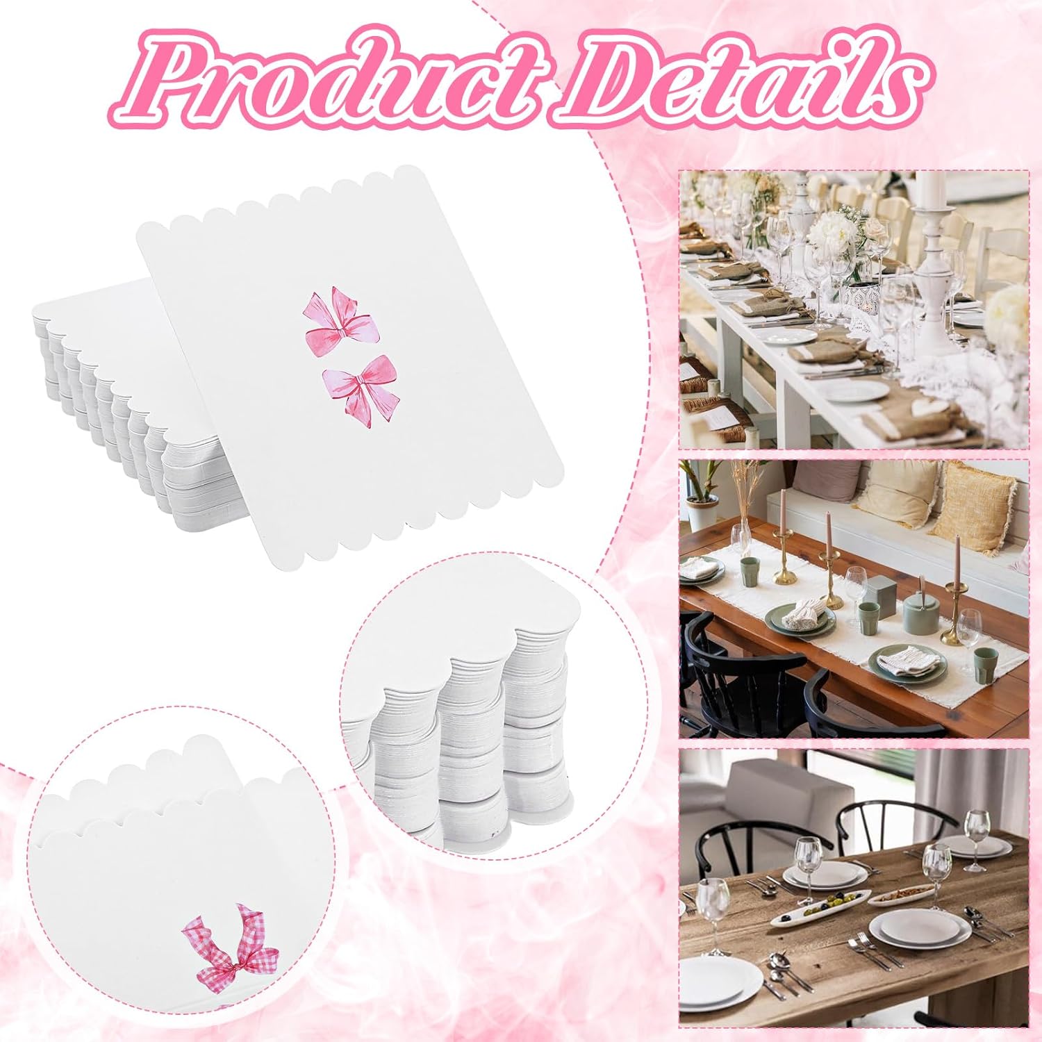 80Pcs Pink Bow Place Cards for Wedding and Party Use
