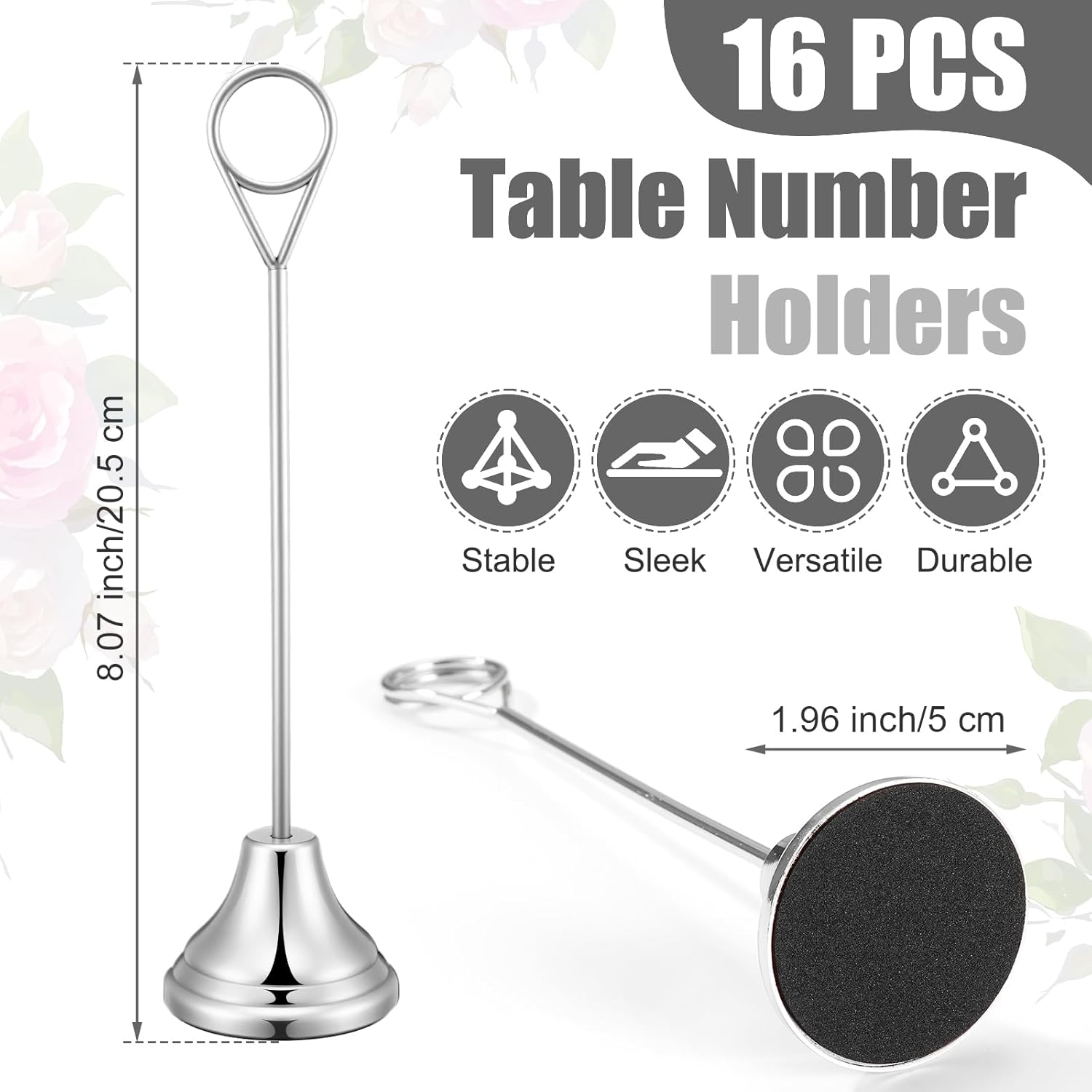 Marspark 16 Pcs 8 Inch Metal Table Number Holders Silver