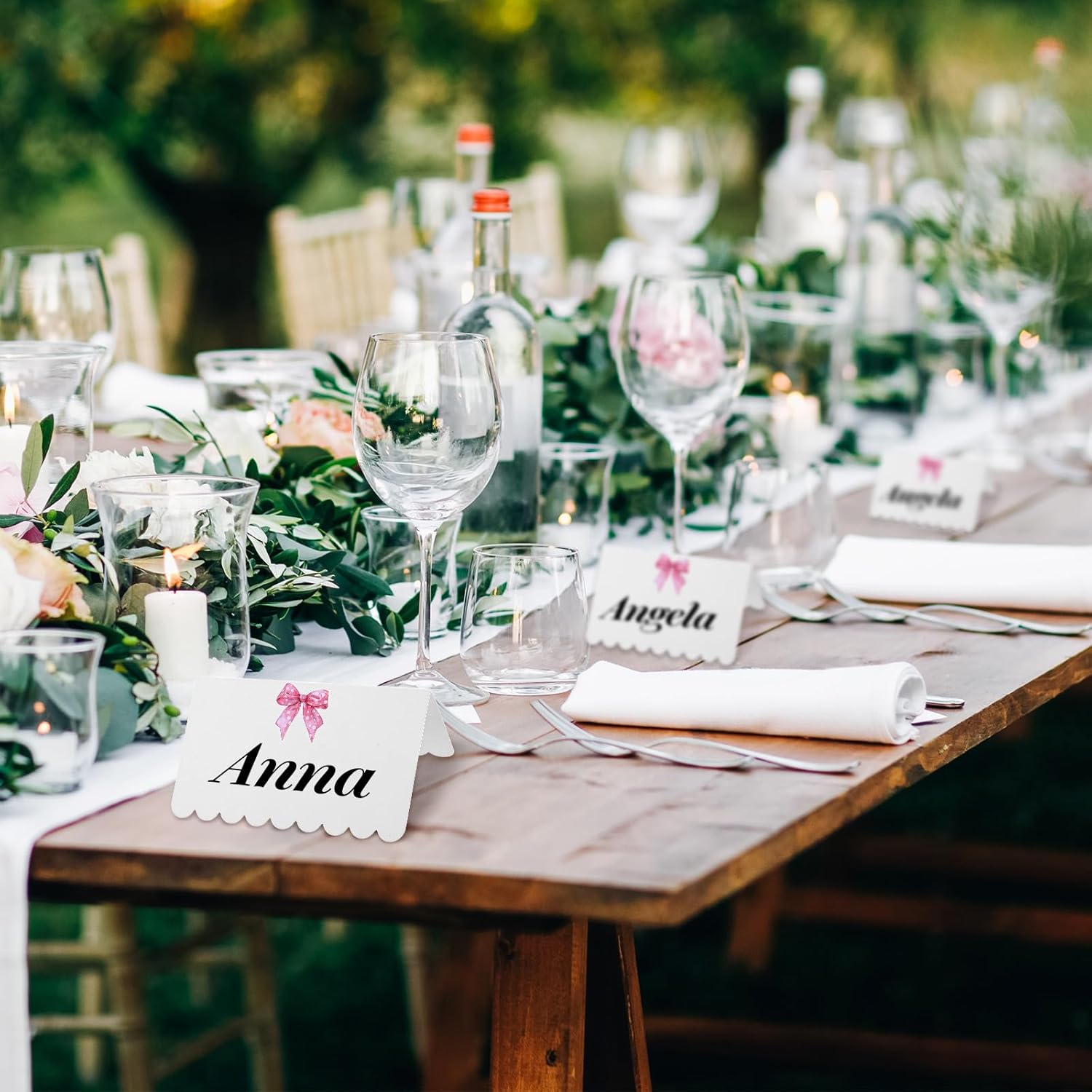 80Pcs Pink Bow Place Cards for Wedding and Party Use