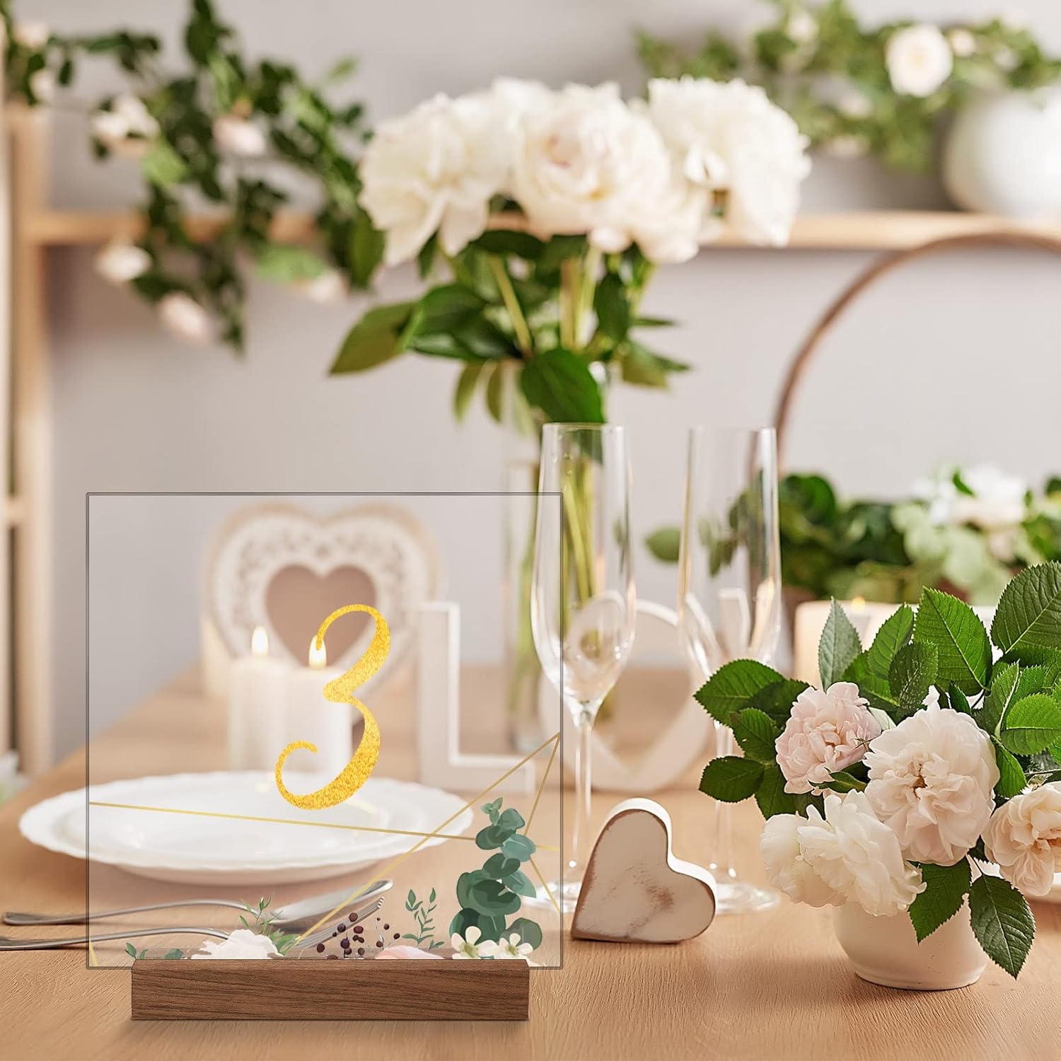 Roowest 24 Pcs 45 Inch Wooden Table Number Holders