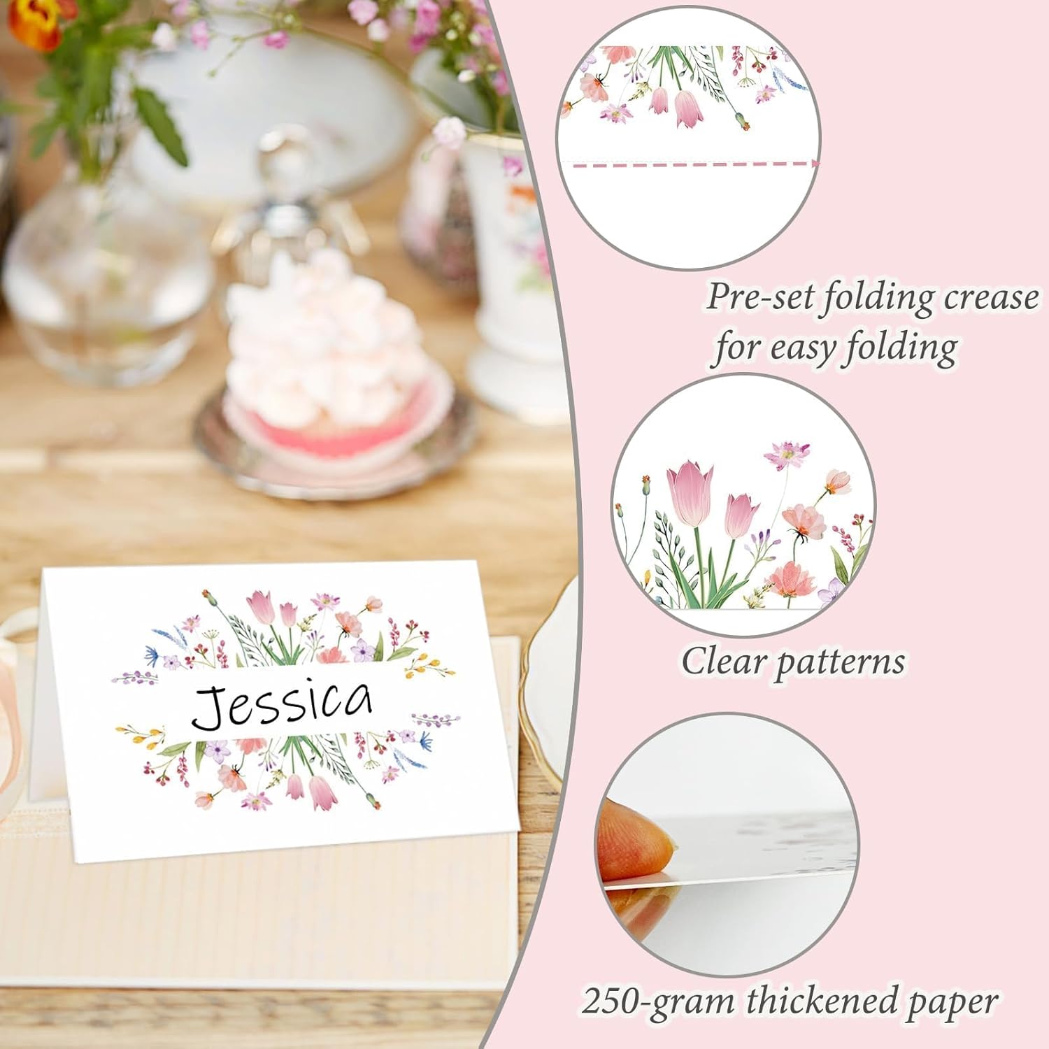 50 Pcs Floral Place Cards for Wedding and Party