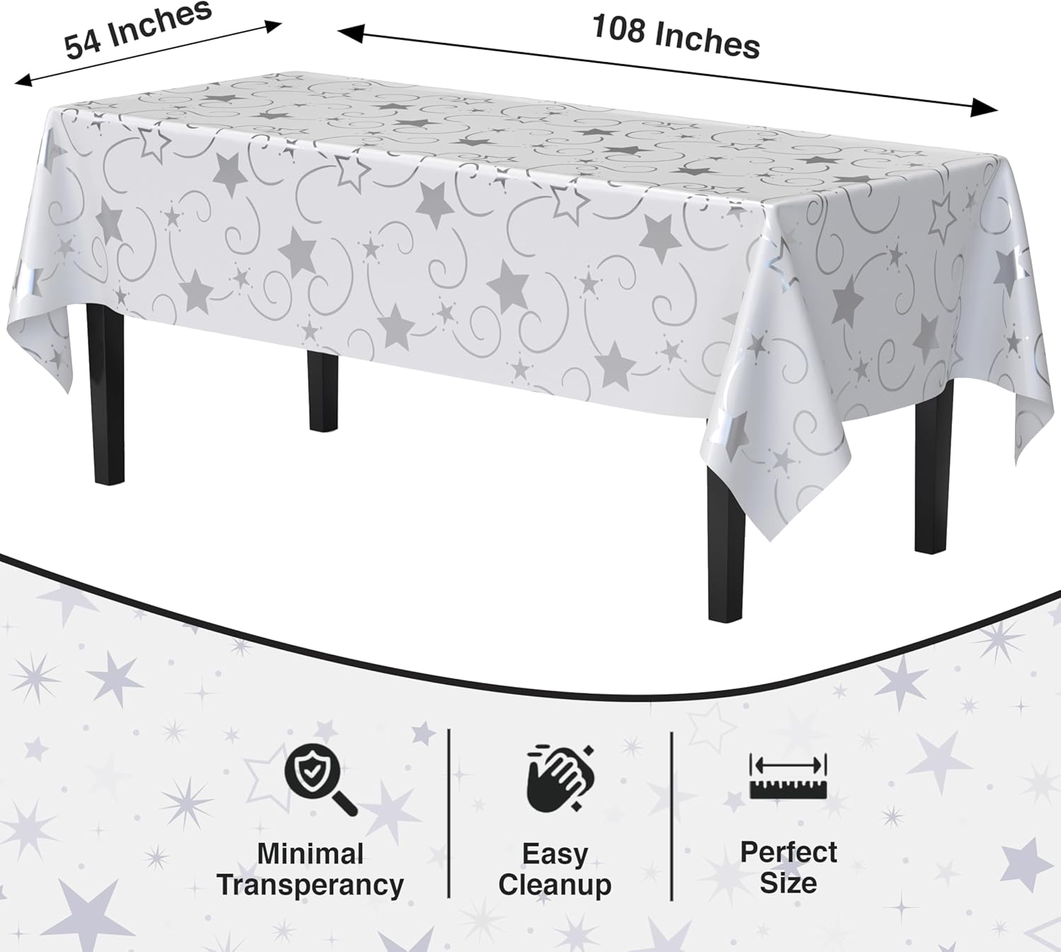 Exquisite Silver Star Tablecloths 12-Pack Disposable