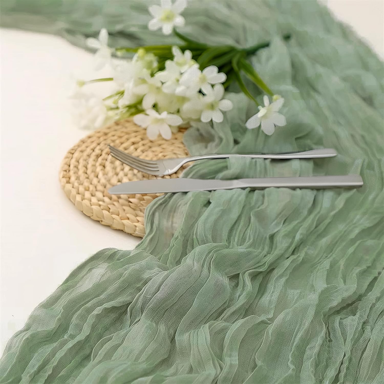 2 Pack 10 Ft Sage Green Cheesecloth Table Runners
