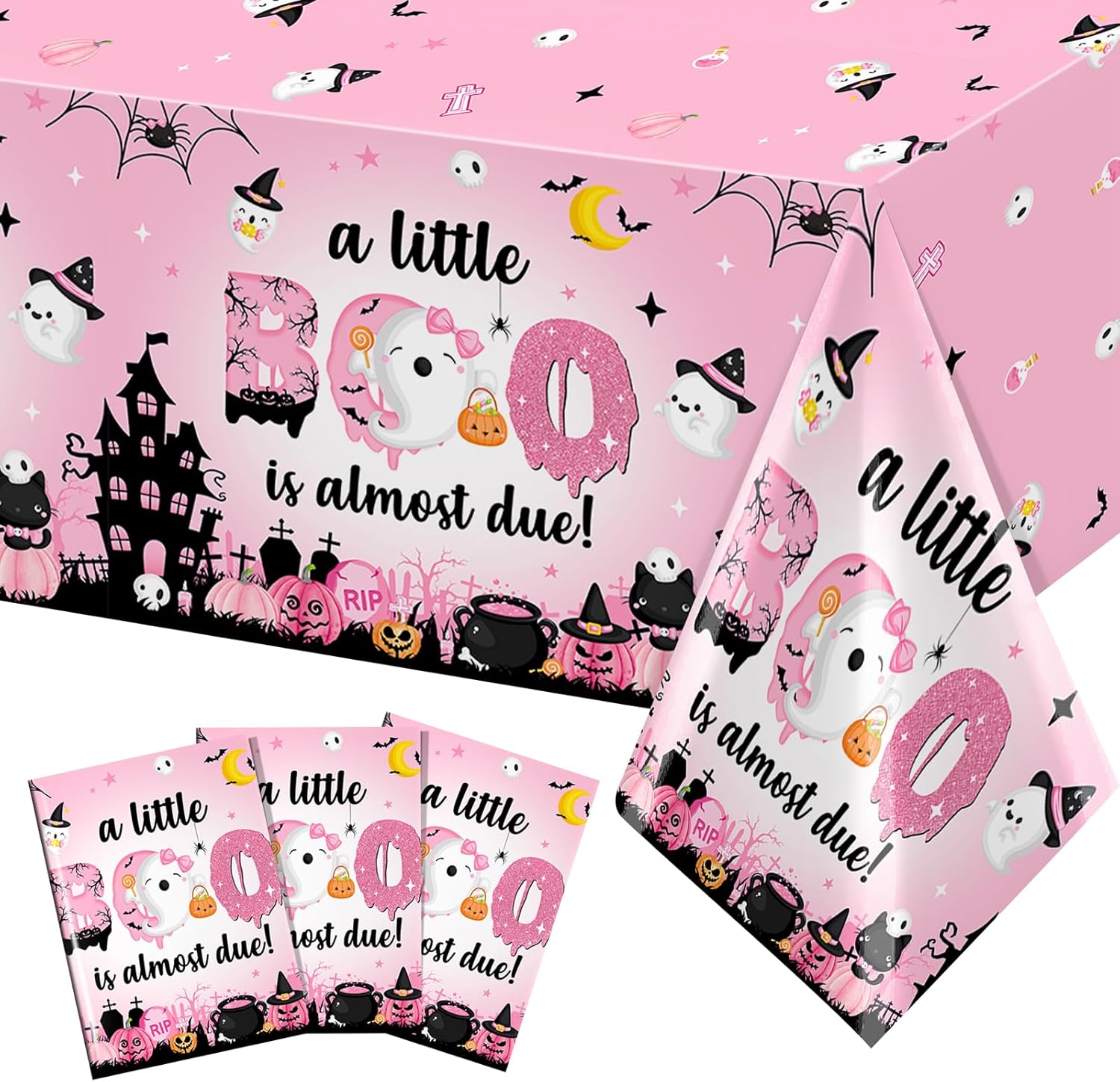 Pink Halloween Baby Shower Tablecloth Set 3Pcs