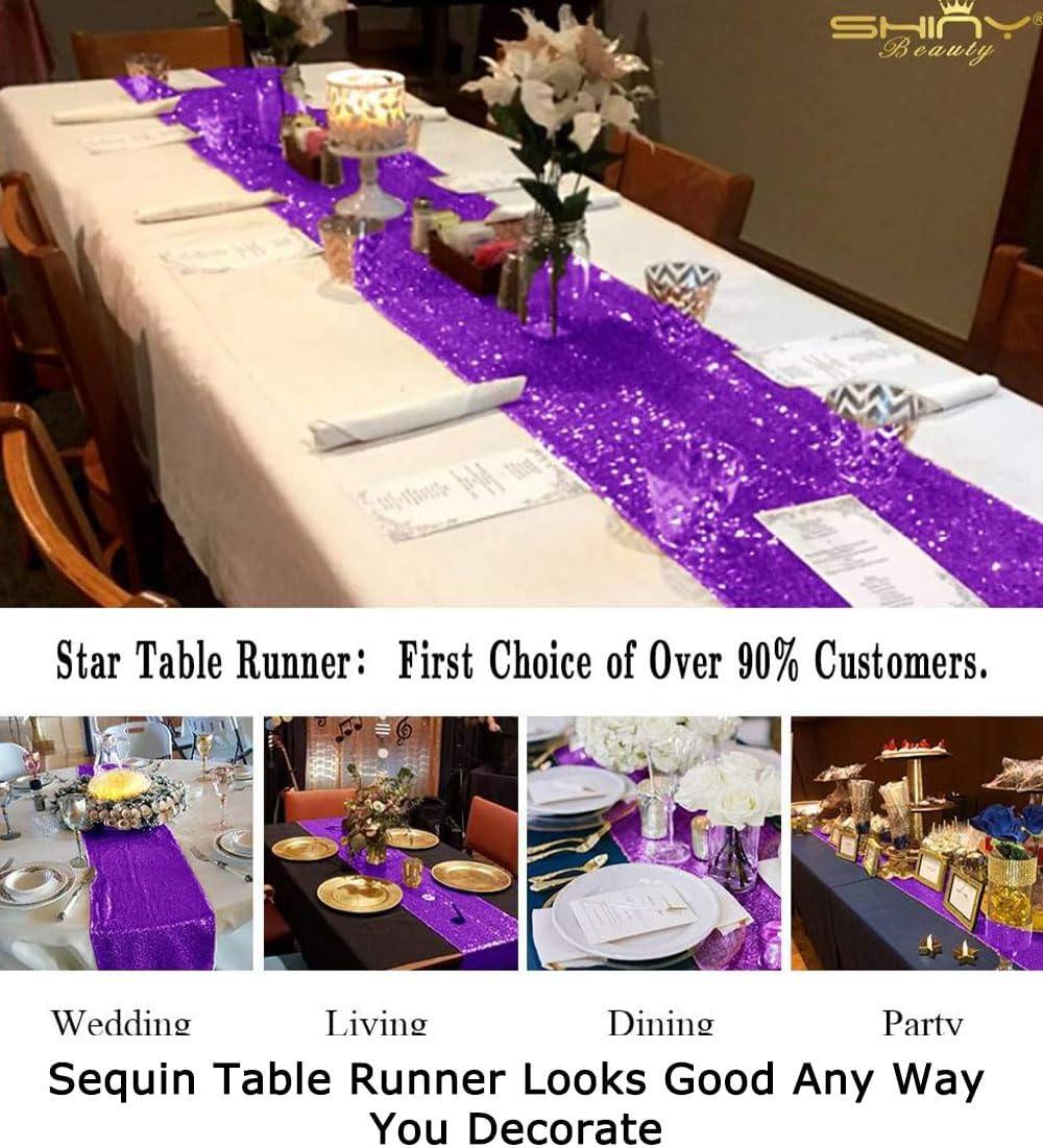 ShinyBeauty Purple Sequin Table Runner 12x72-Inch