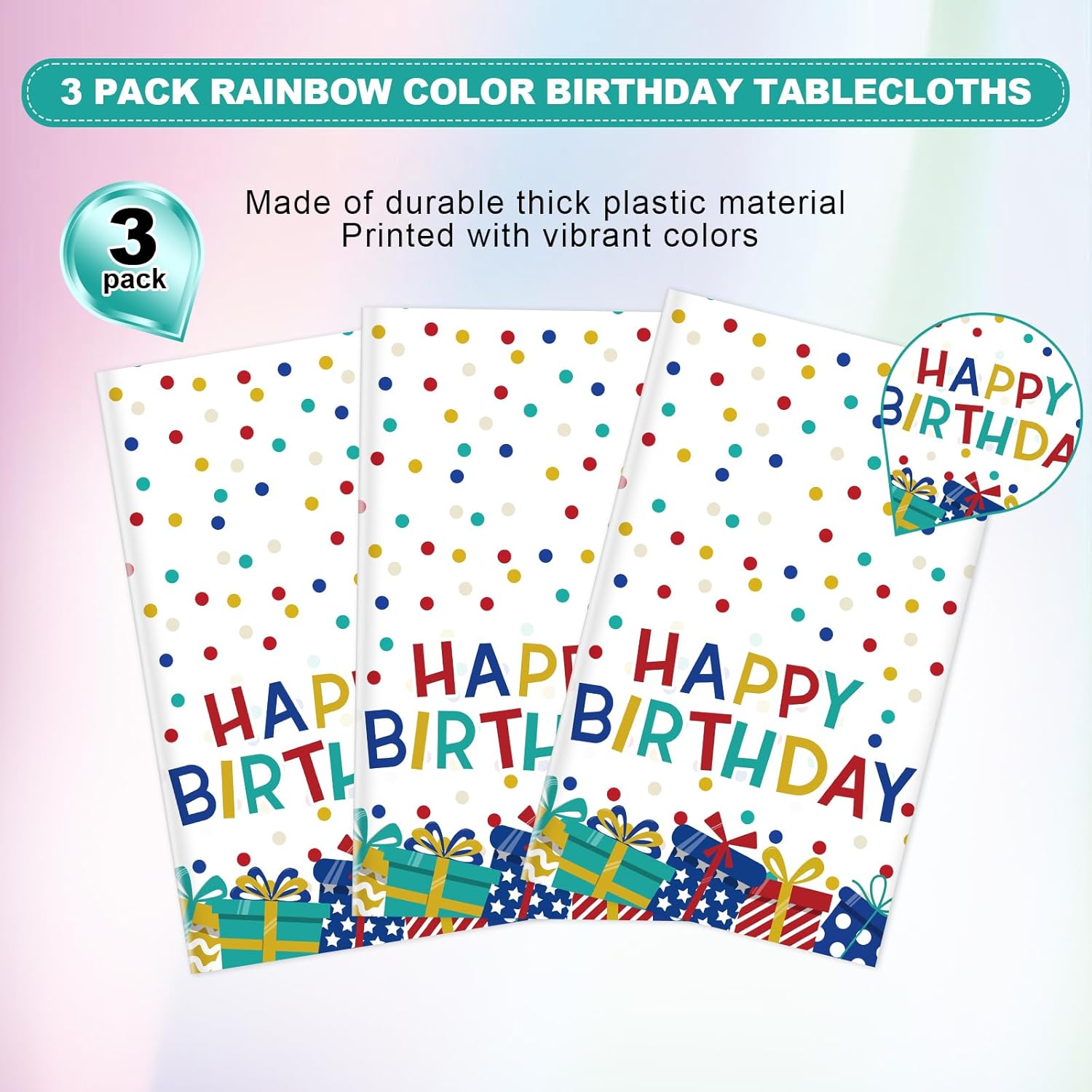 3 Pcs Plastic Tablecloth for Birthday Parties