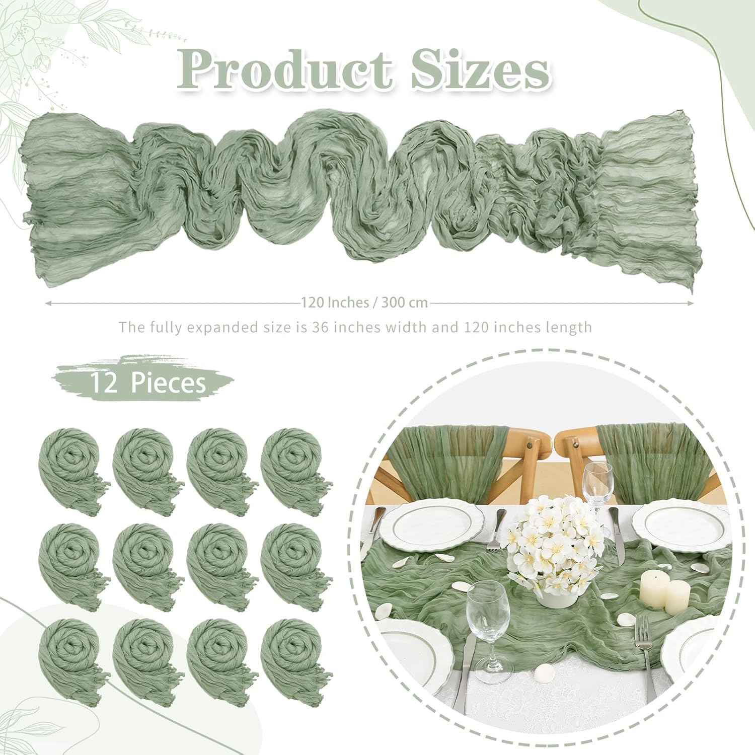 Sage Green Cheesecloth Table Runner 10ft 12 Pack