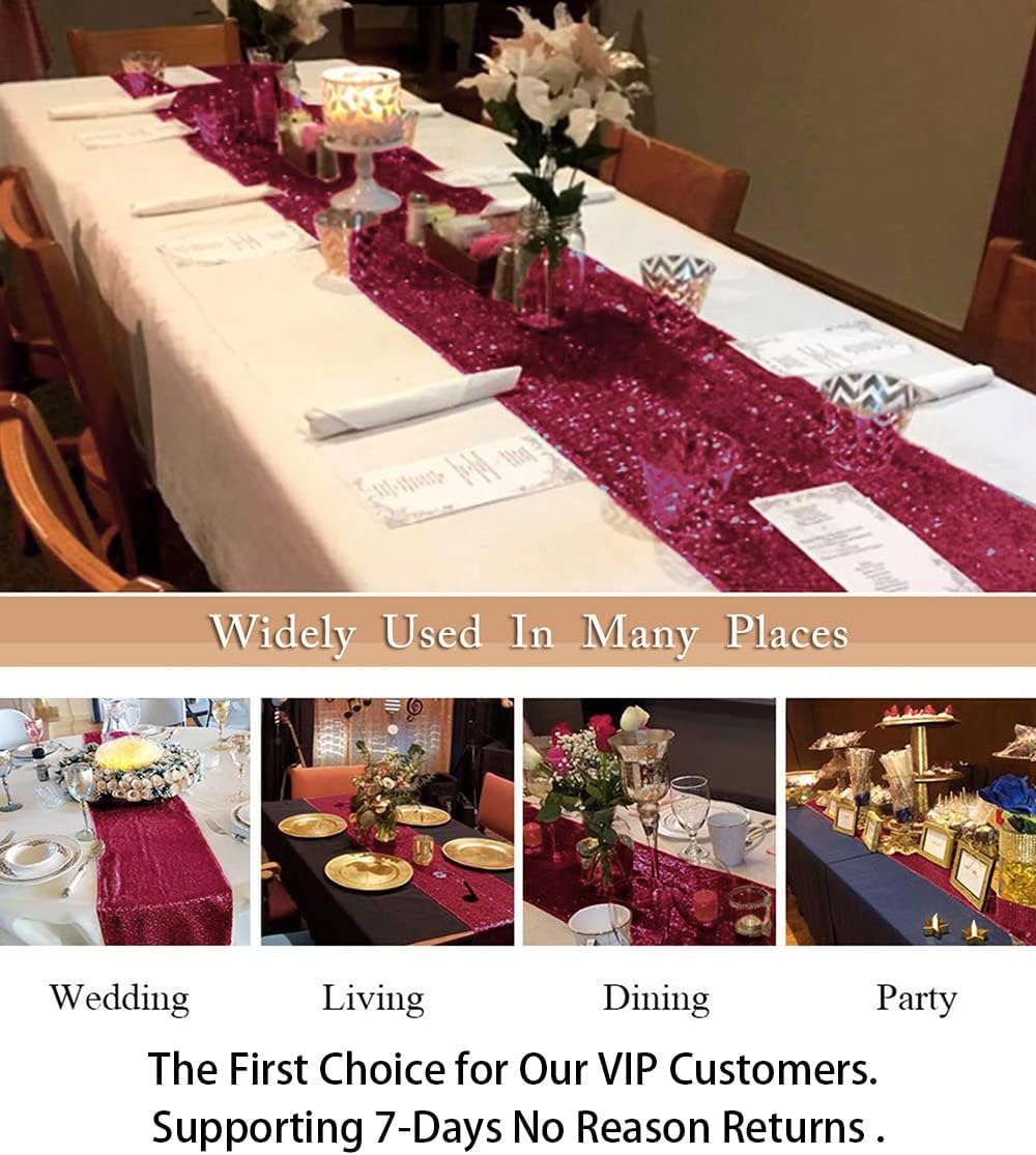 ShinyBeauty Burgundy Sequin Table Runners 2 Pack
