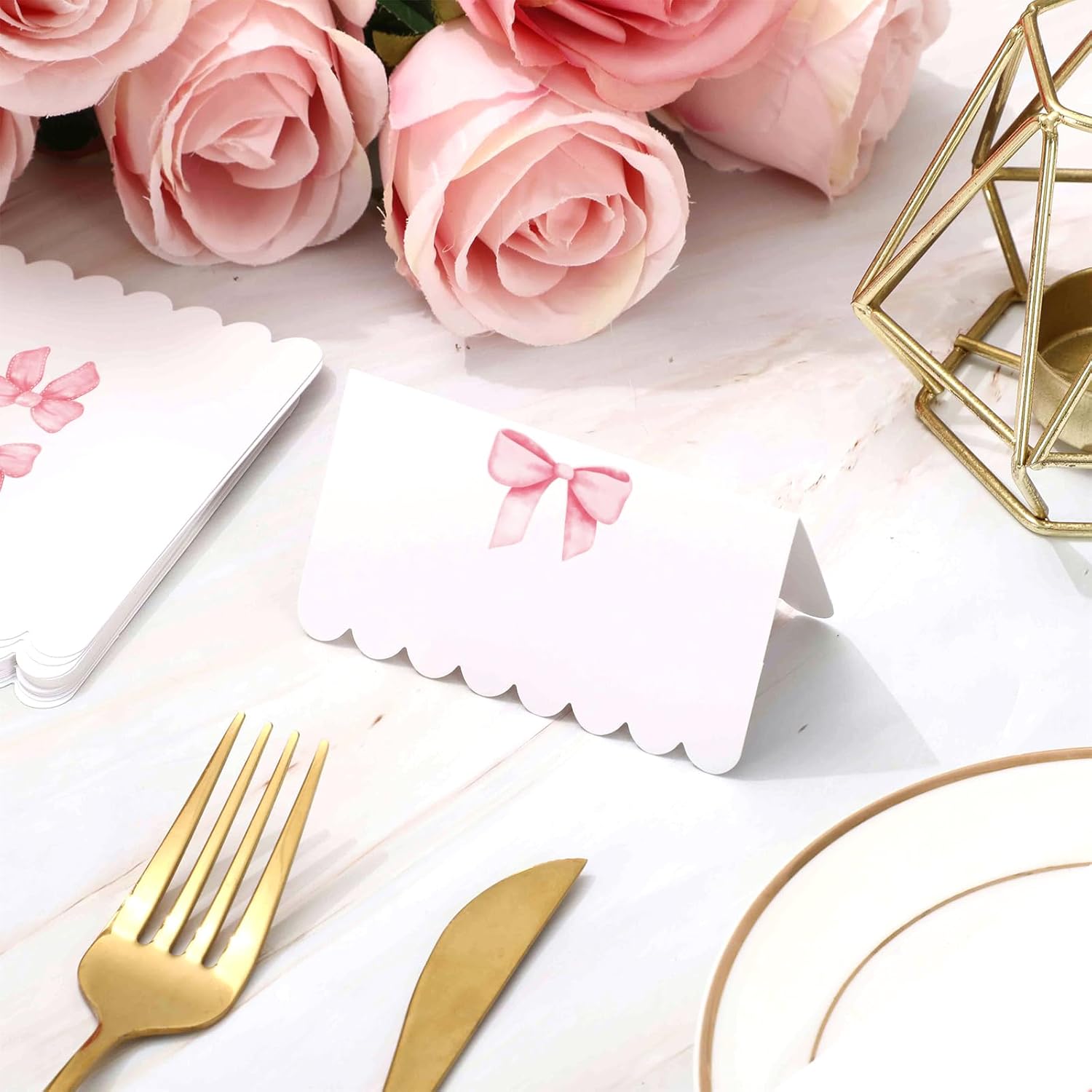 Whaline 80Pcs Pink Bow Place Cards