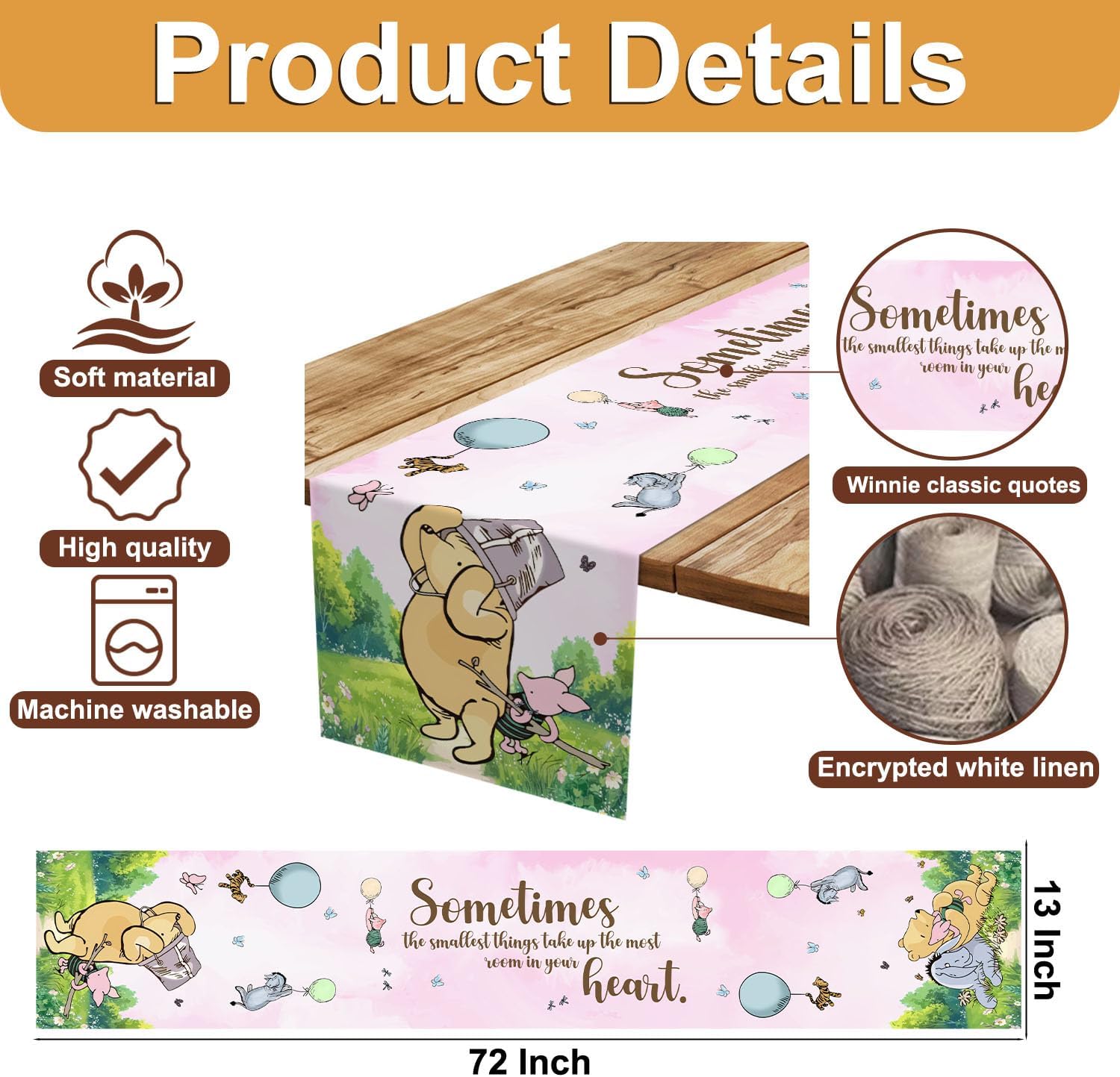 Winnie the Pooh Baby Shower Tablecloth 13x72 Inches