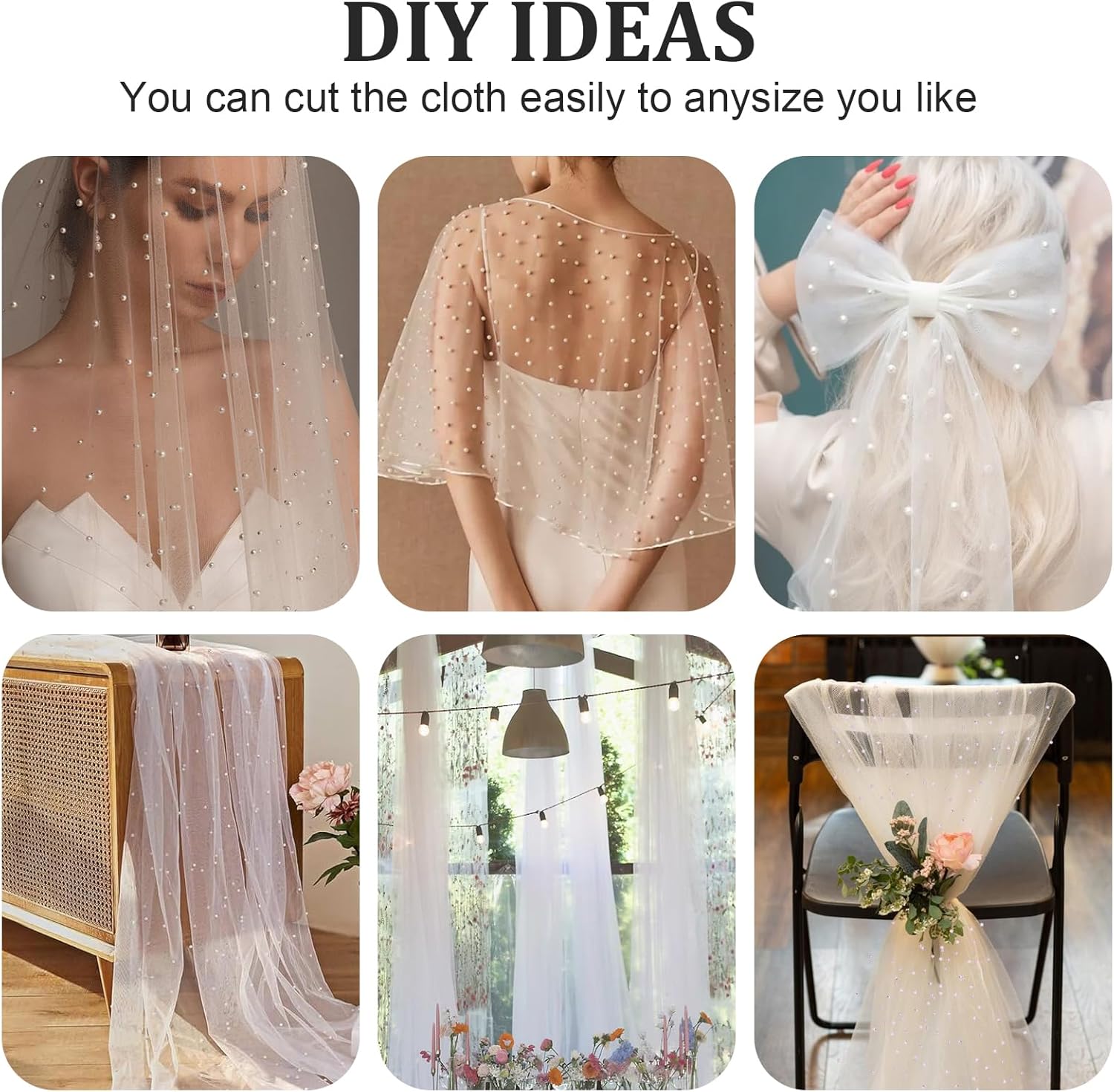Set of 2 White Chiffon Table Runners with Glitter Sequins and Pearls
