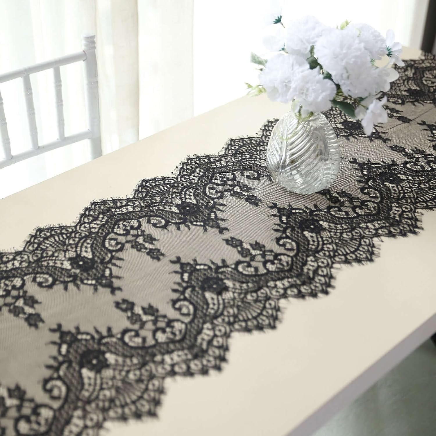 Efavormart Black Premium Lace Table Runner 15x117