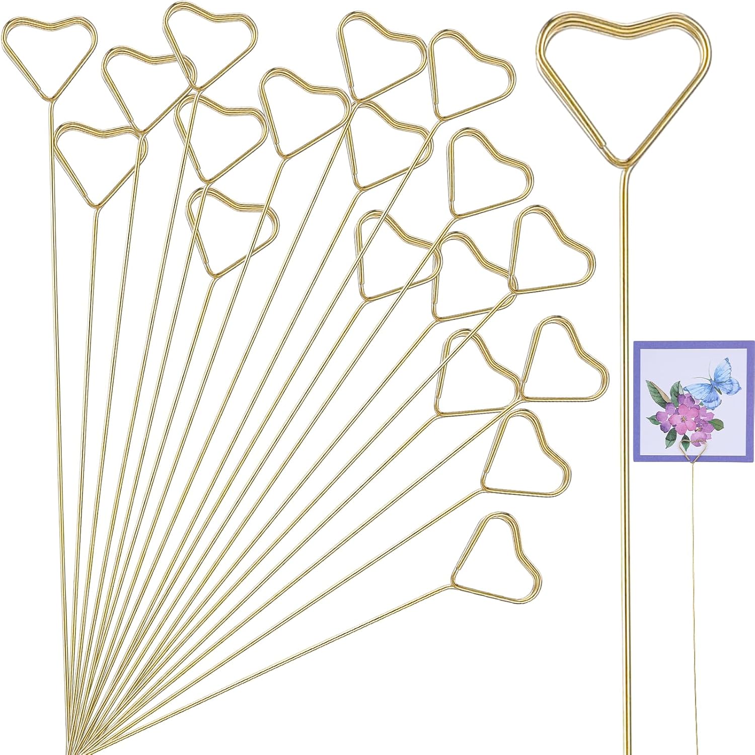 20Pcs Heart Shape Flower Card Holder Stick for Wedding and Party