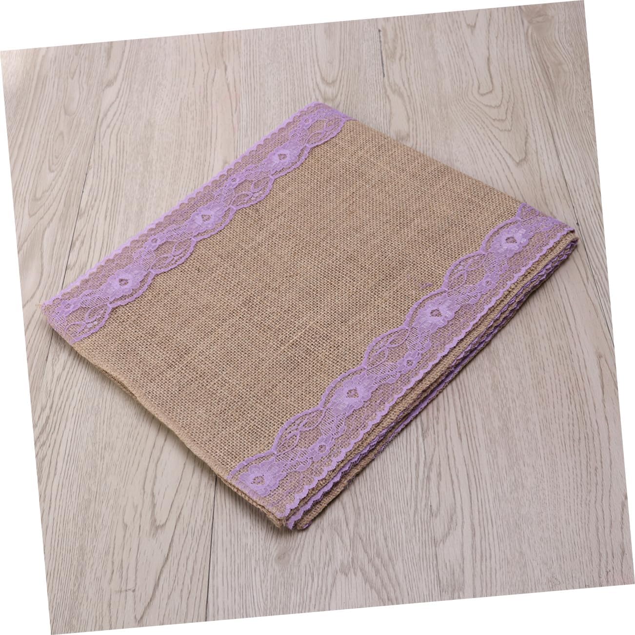 Unomor 275x30cm Burlap Table Runner with Lace Edging