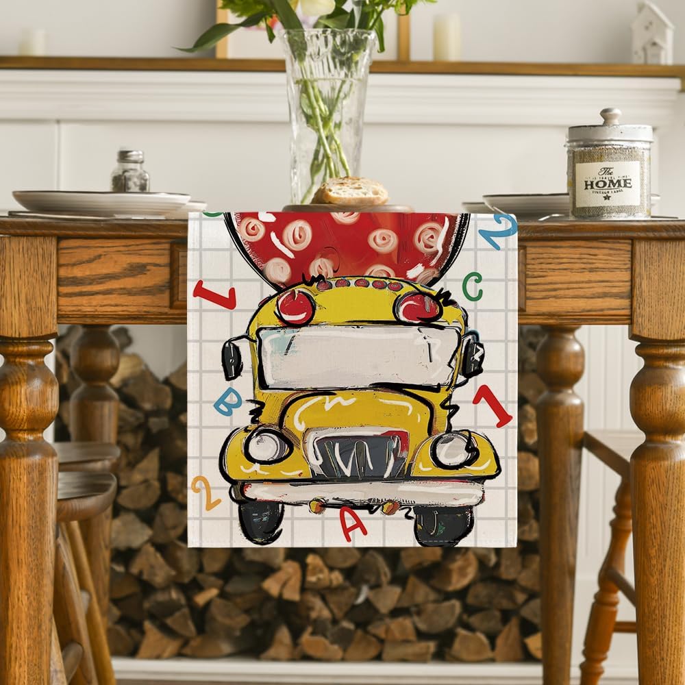 Artoid Mode School Bus Table Runner 13x72 Inch