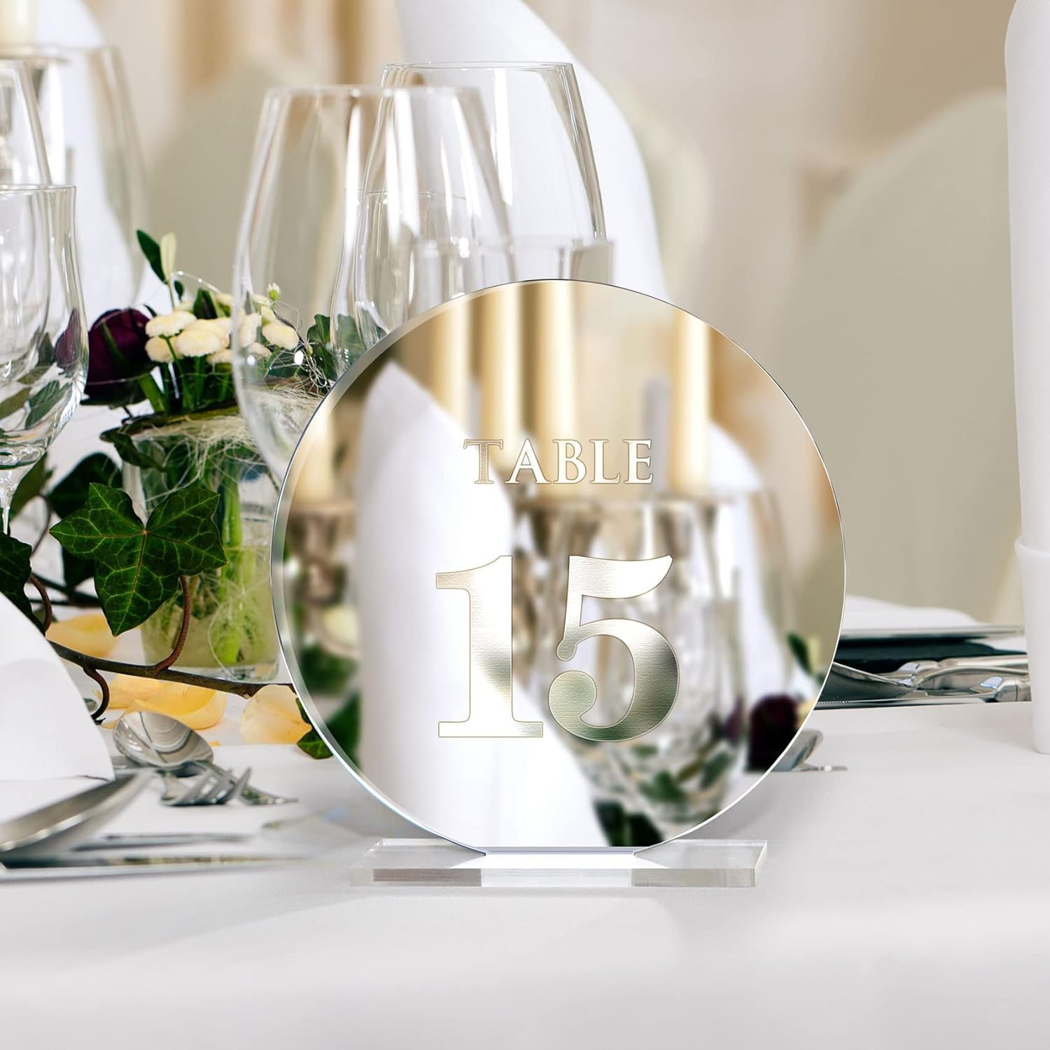 Mirror Gold Acrylic Table Numbers 1-15 with Stands