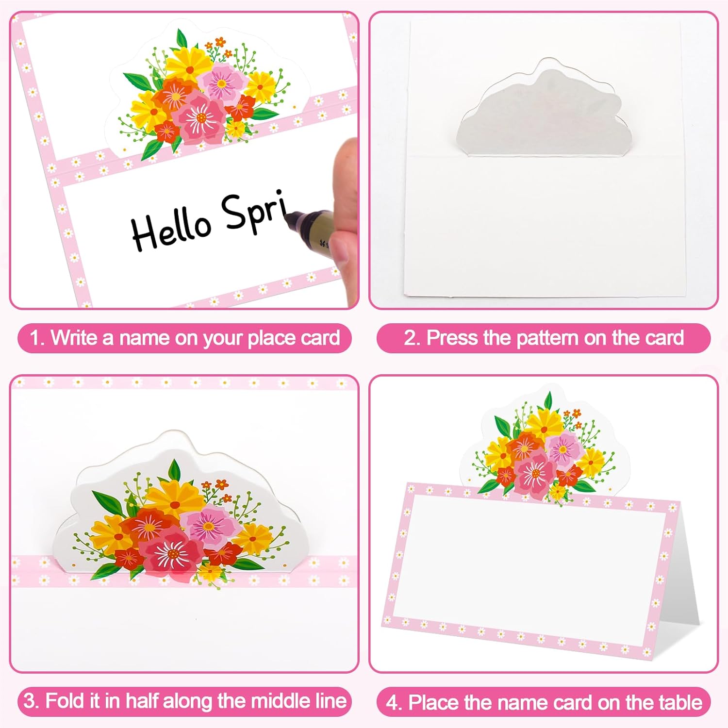 48 Pcs Spring Floral Place Cards for Parties and Events
