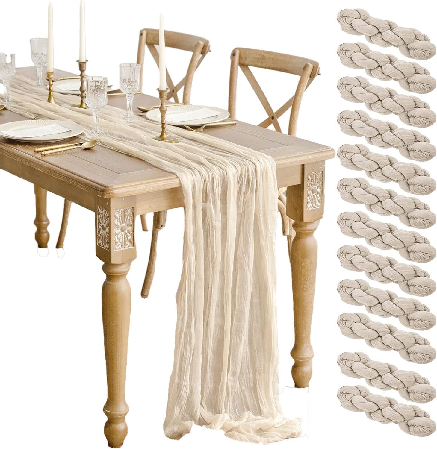 12 Pcs Beige Cheesecloth Table Runner 13ft for Decorations