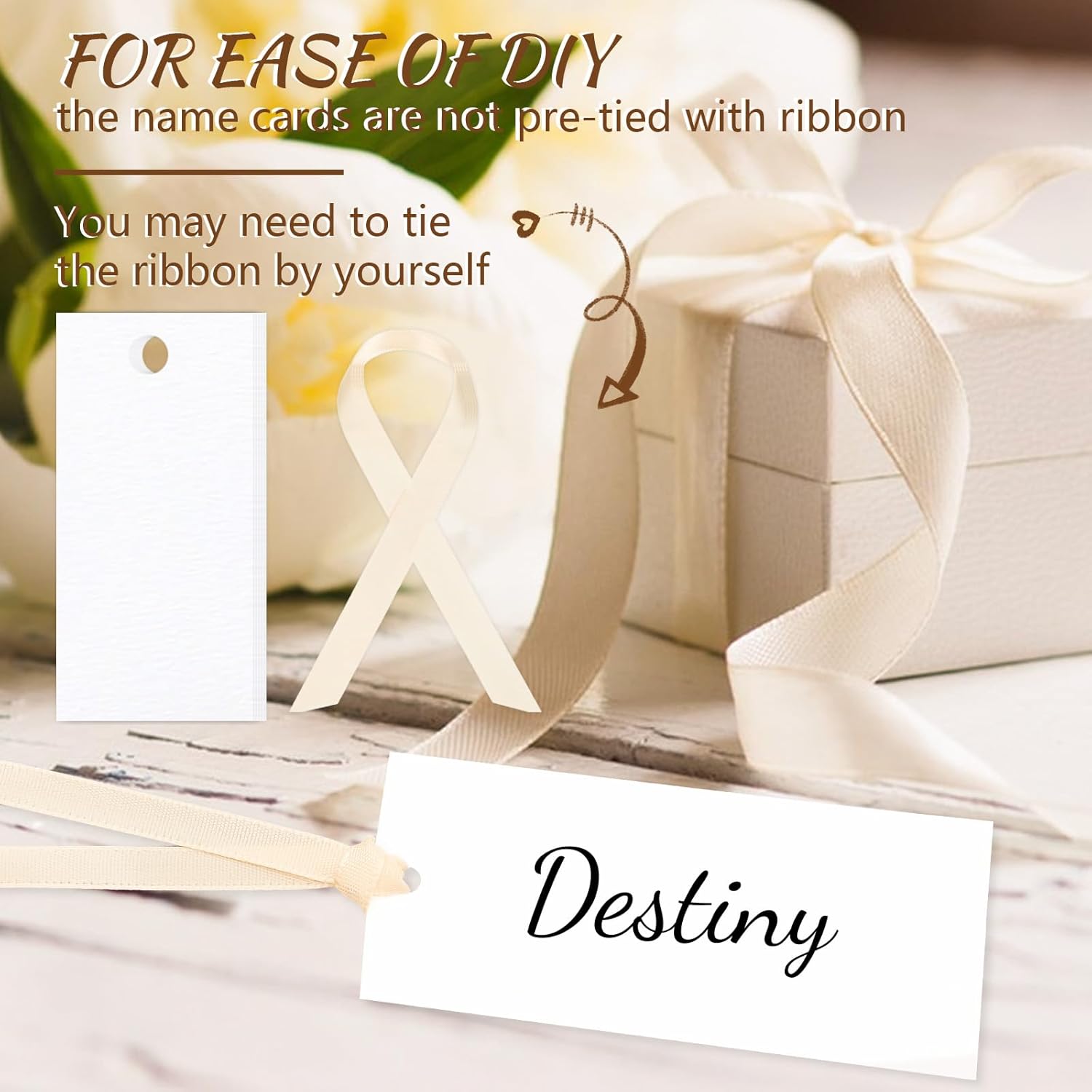 50 Pcs Blank Wedding Place Cards with Slinky Ribbons