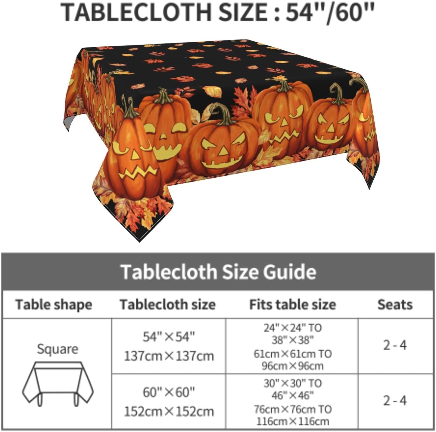 Halloween Tablecloth 54x54 Inch Square Spooky Pumpkin Decor