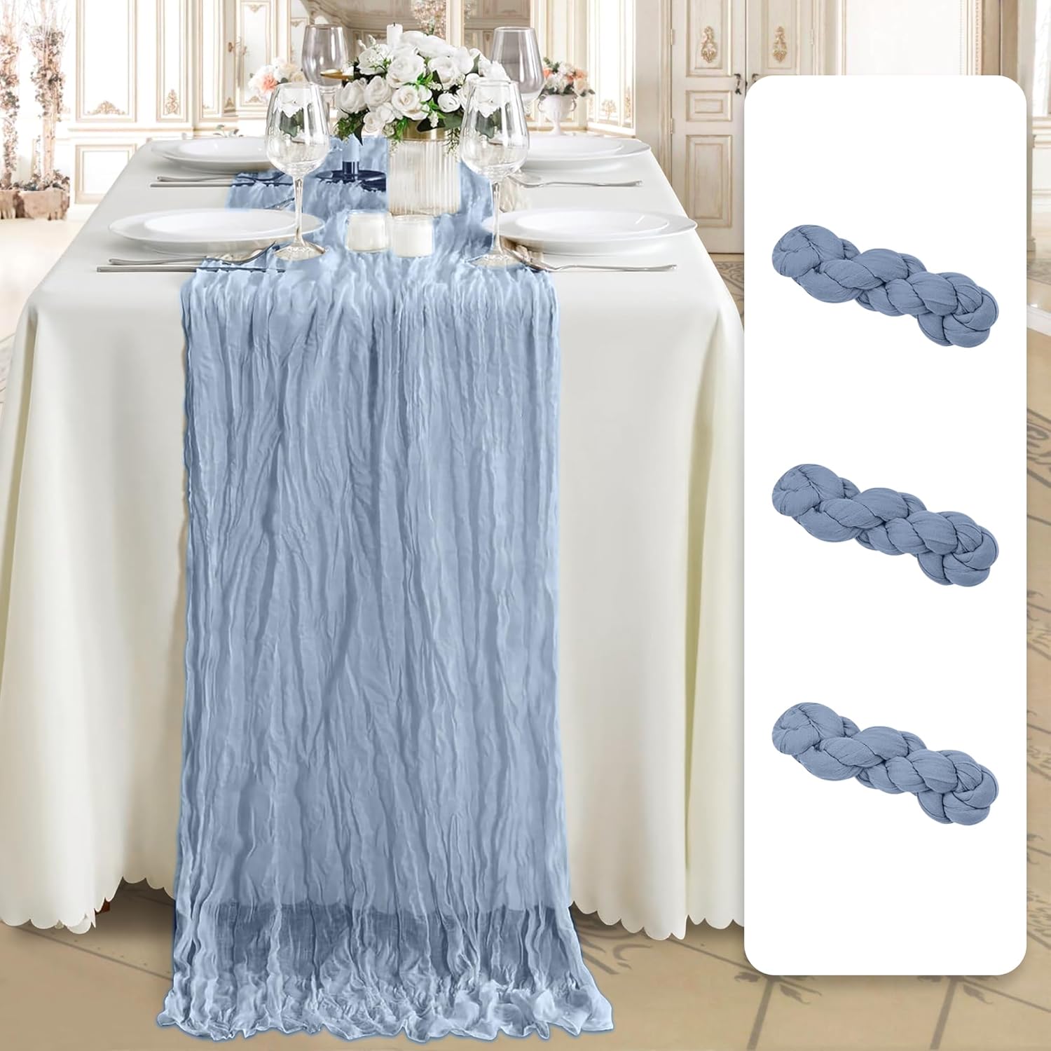 Dusty Blue Cheesecloth Table Runner 3 Pack