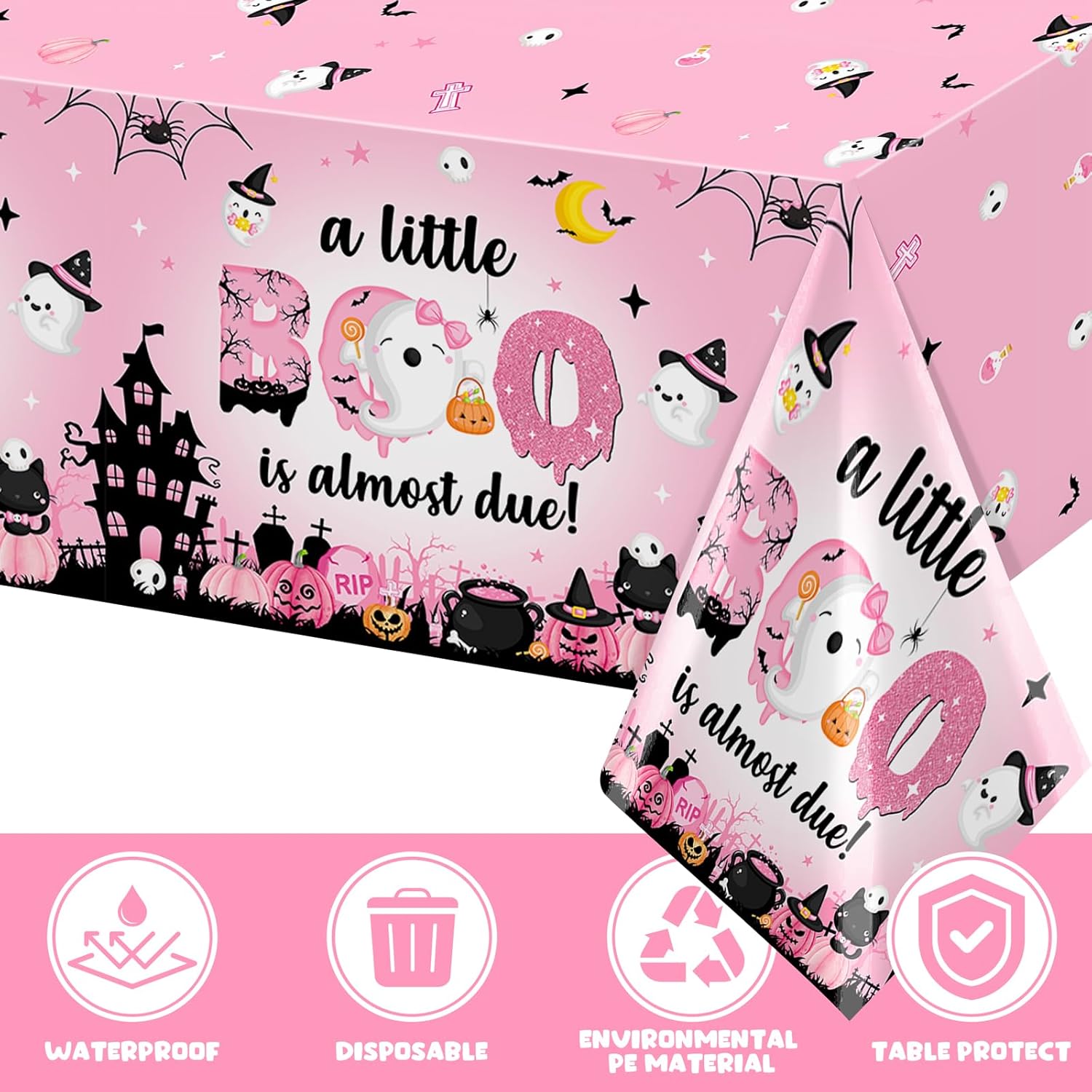 Pink Halloween Baby Shower Tablecloth Set 3Pcs
