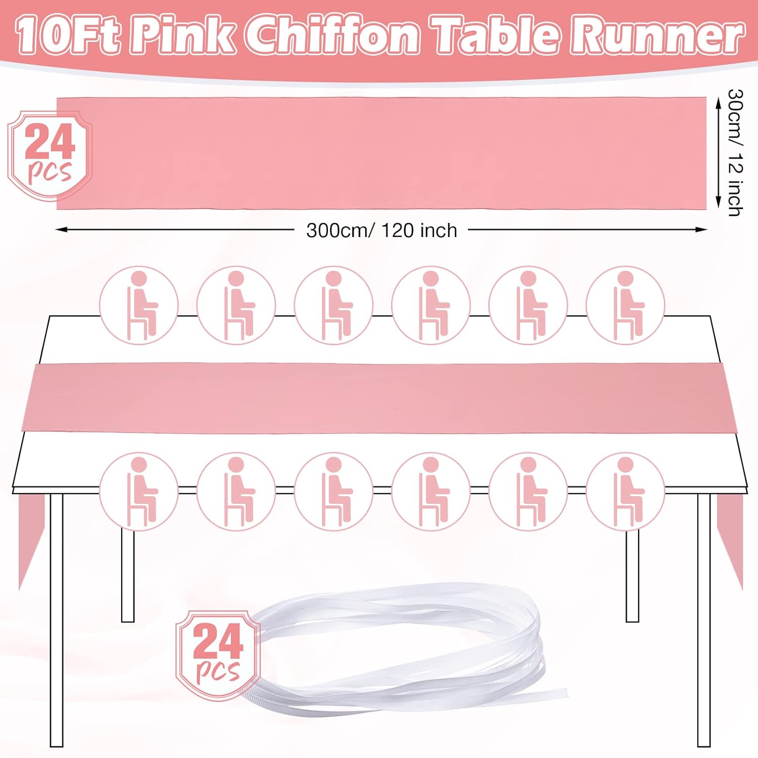 24 Pack Dusty Rose Chiffon Table Runners