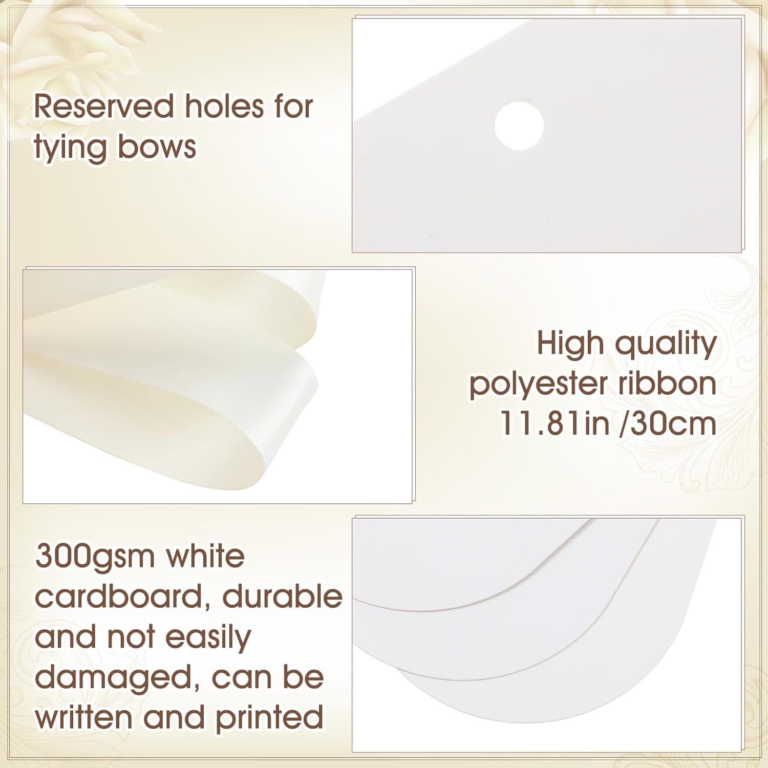 100 Pack Ivory White Wedding Place Cards with Bow Ribbon Arch Design