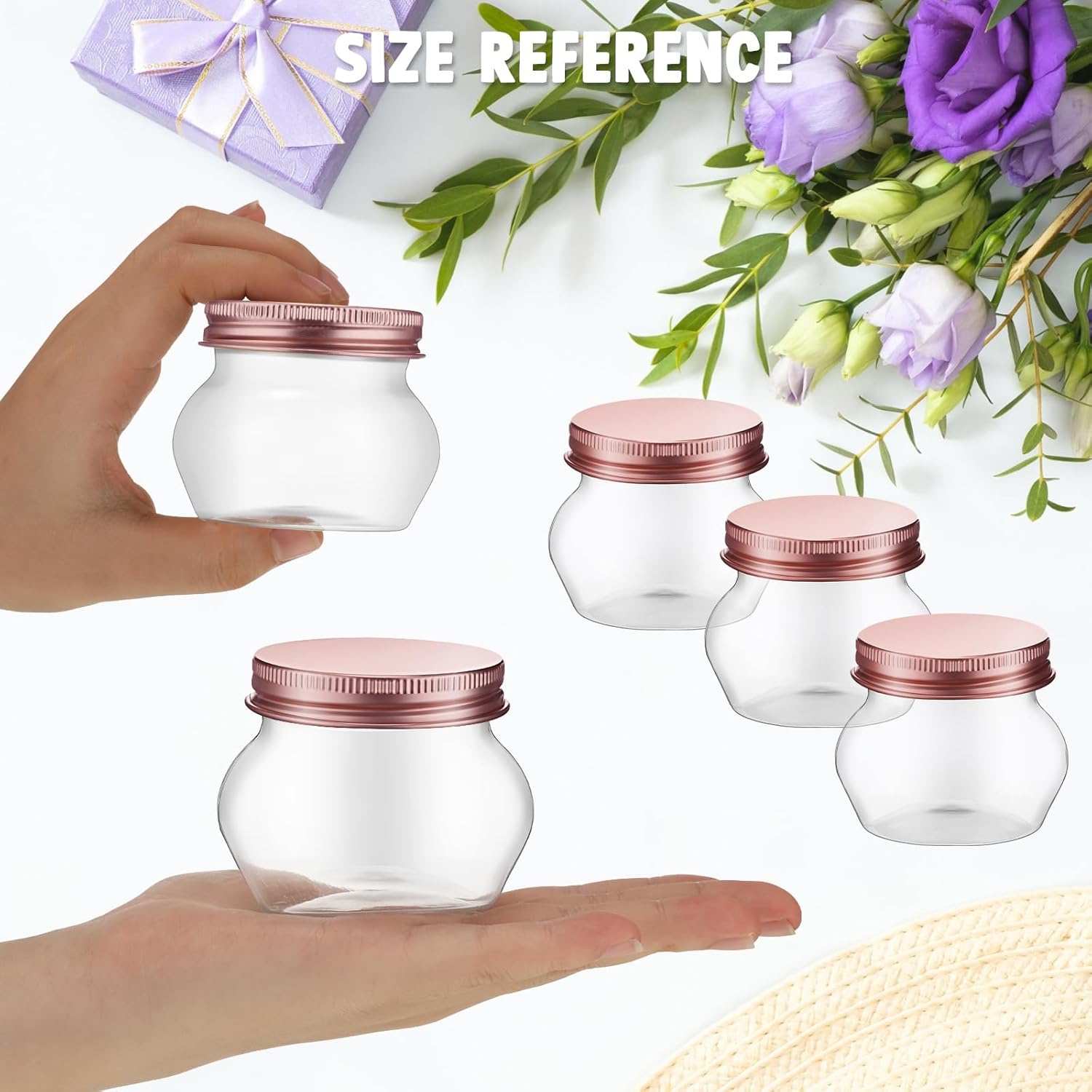 48 Pcs 4 Oz Clear Plastic Jars with Rose Gold Lids