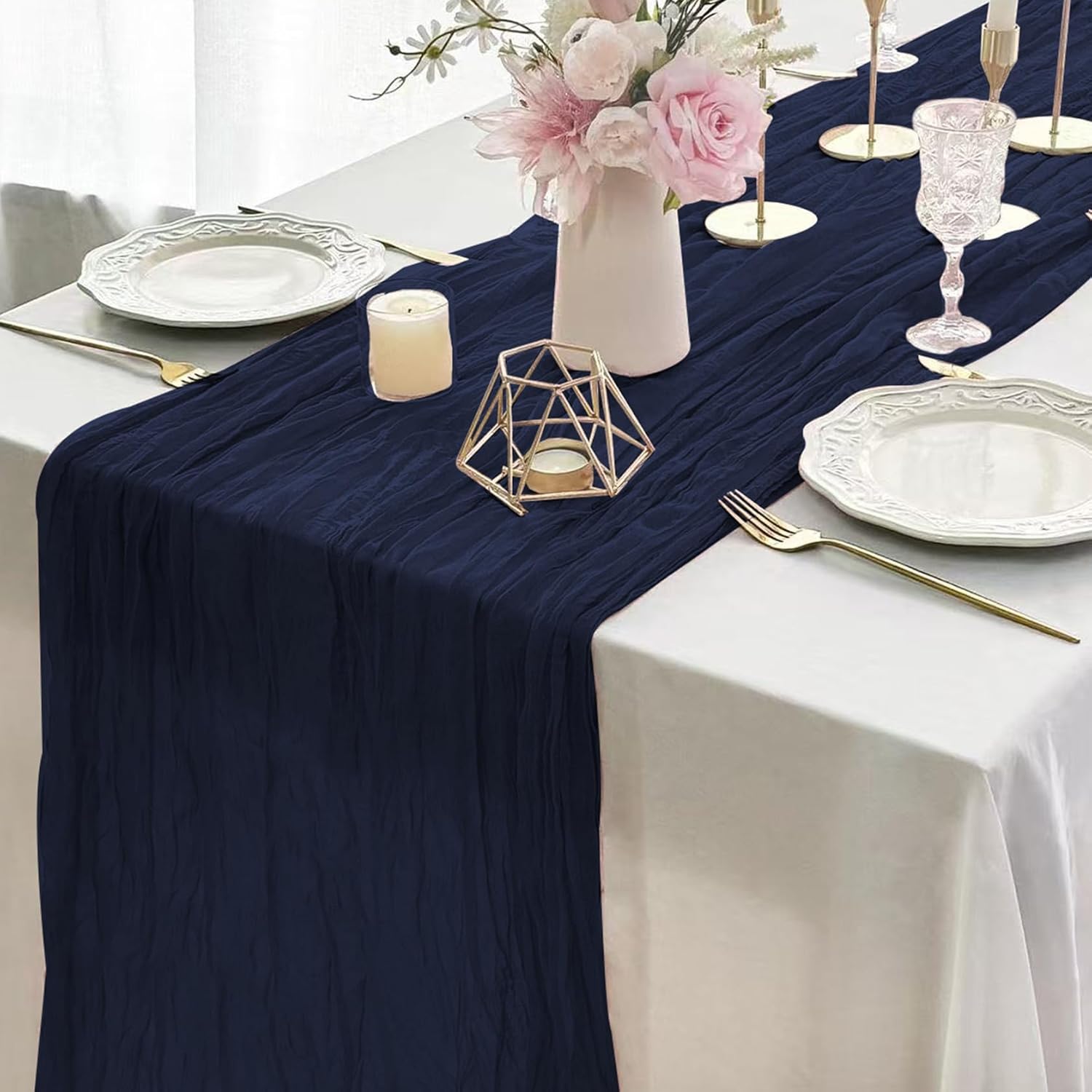 16 Pack Navy Blue Cheesecloth Table Runners 10FT