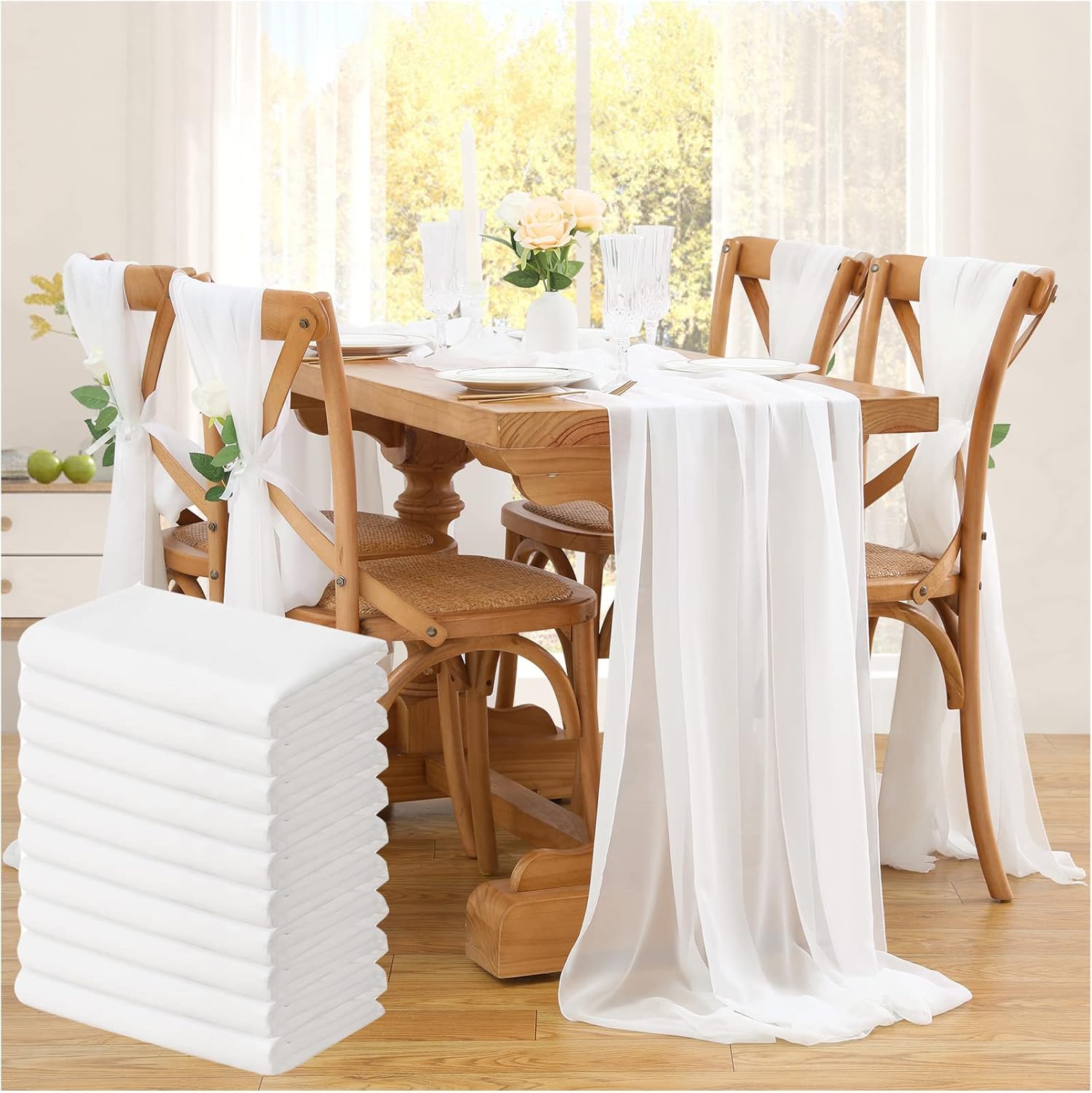 10 Pack White Chiffon Table Runners 14x120 Inches