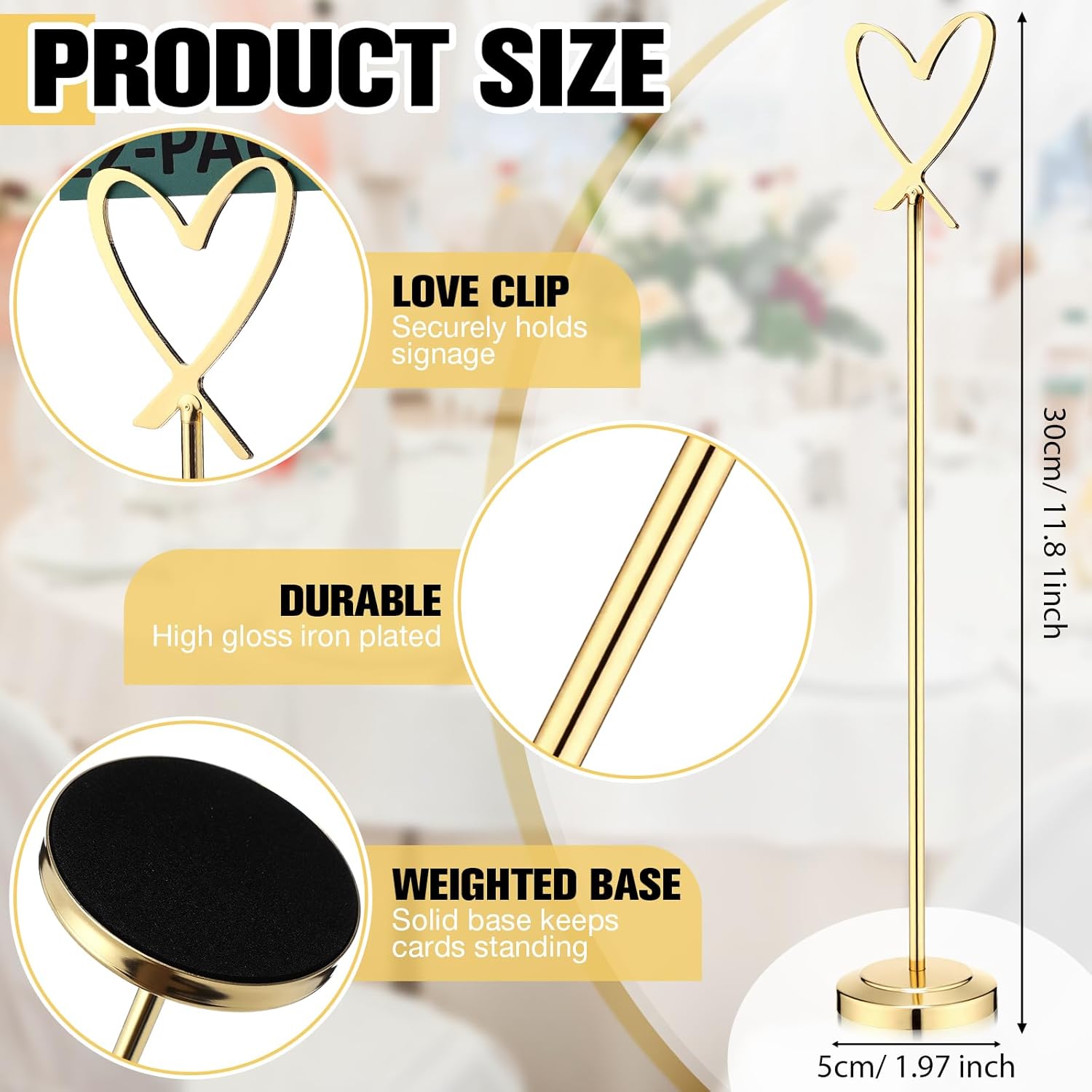 Kosiz 12 Pcs Gold Heart Table Number Holders