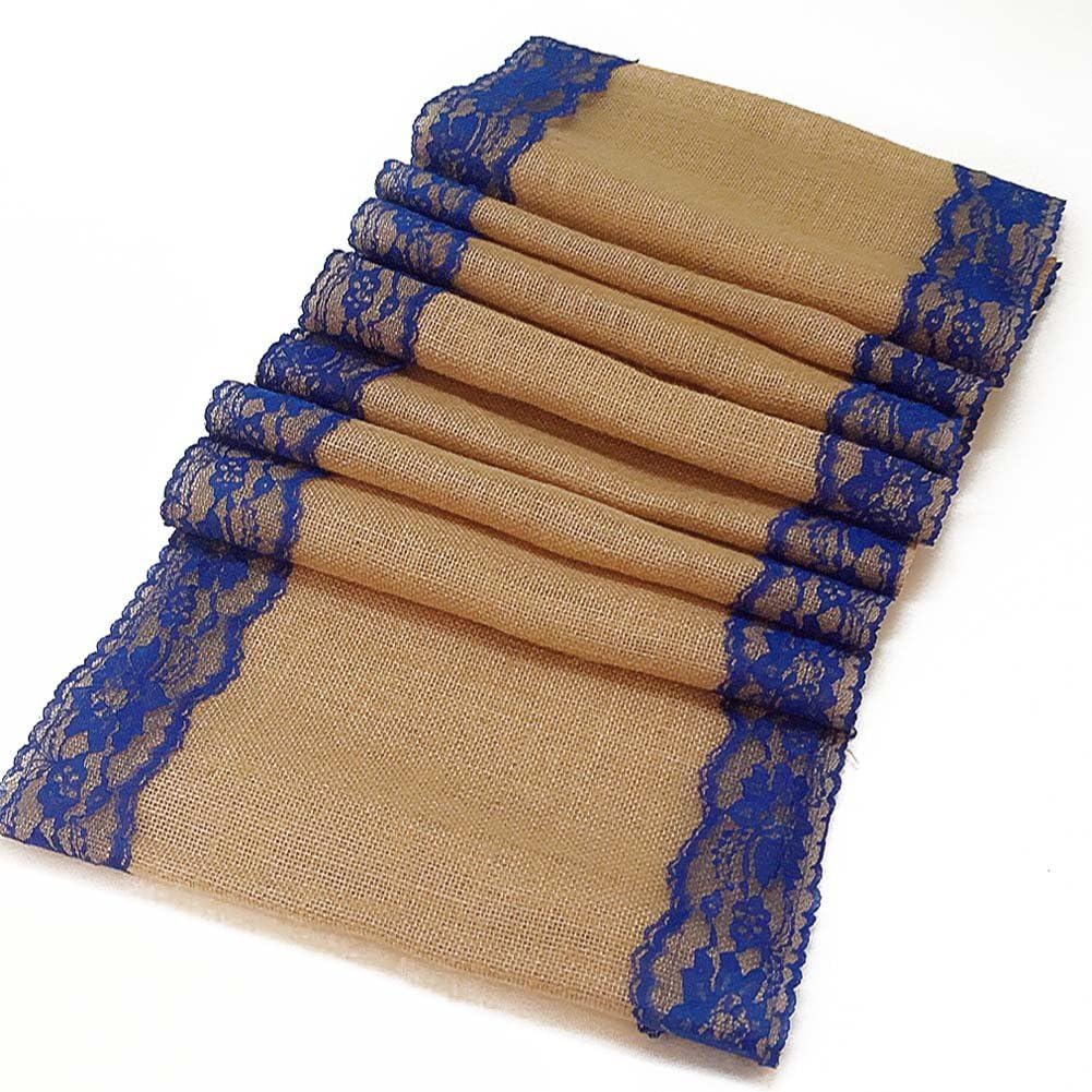 AAYU Burlap Table Runner with Navy Lace
