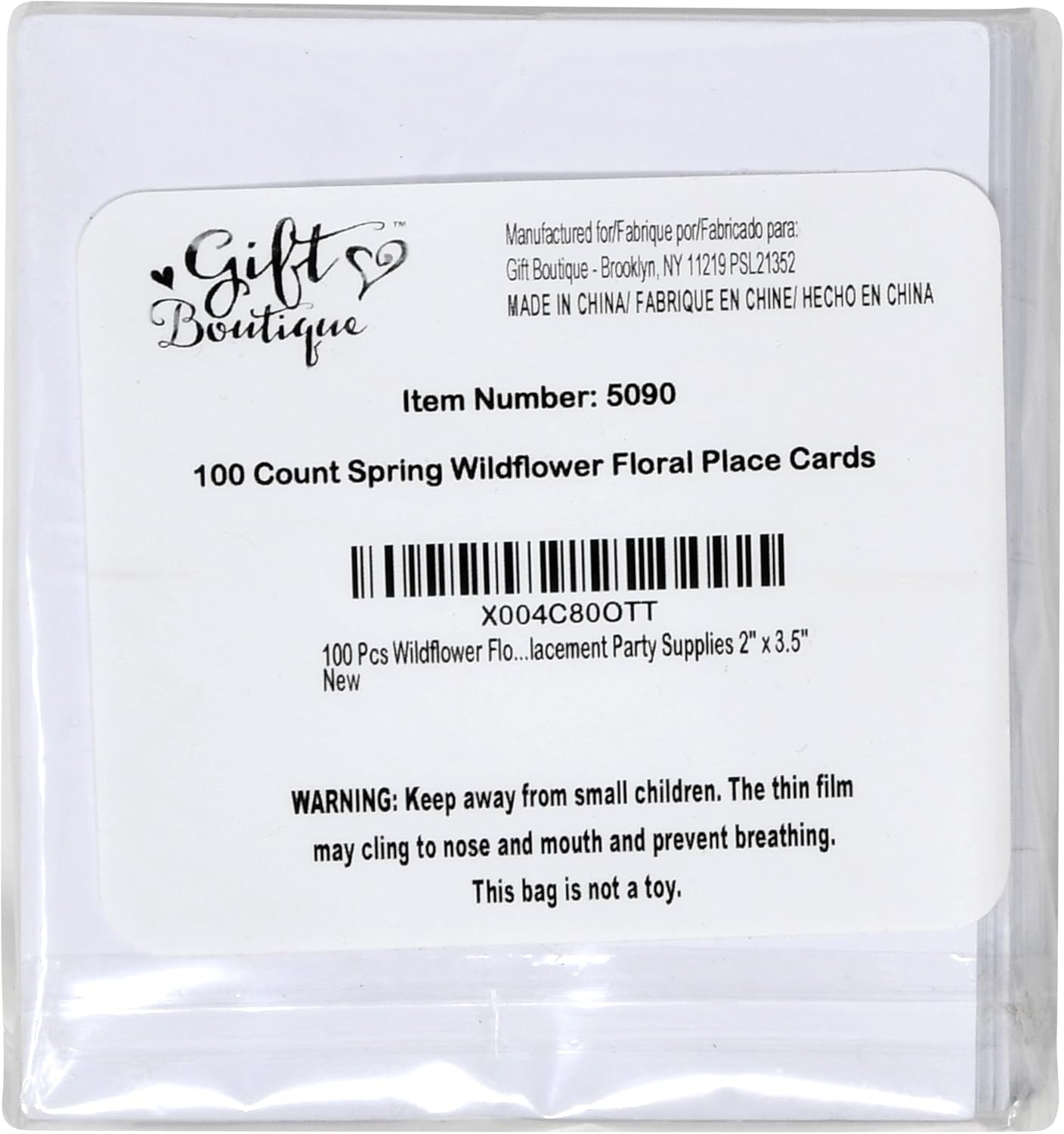 100 Floral Wildflower Place Cards for Wedding and Party Use