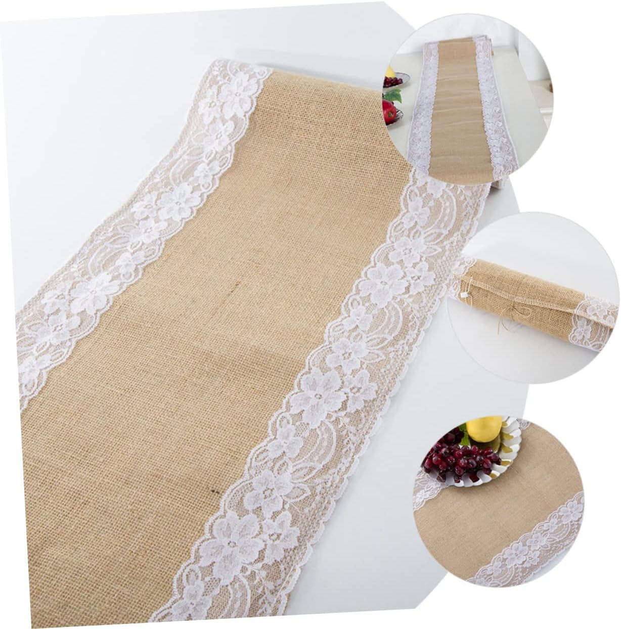 PRETYZOOM Decorative Linen Table Runner with Lace Design