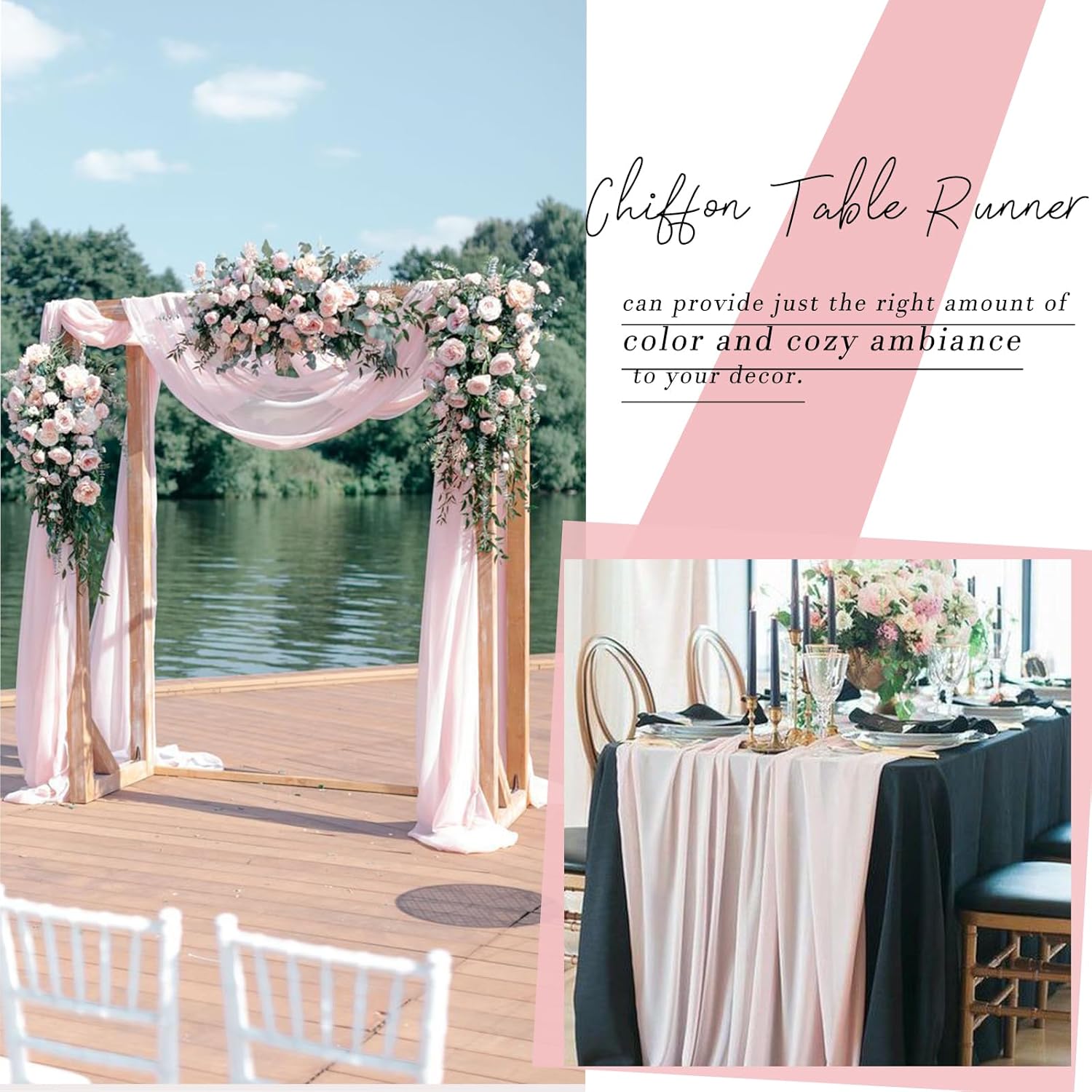 2 Pack 10ft Blushing Pink Chiffon Table Runner