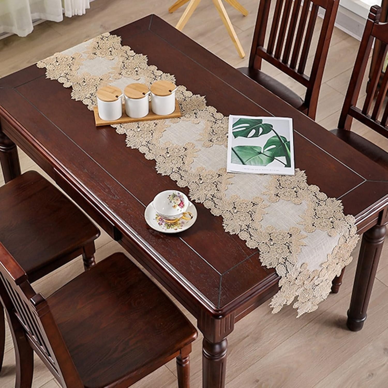 Skcess Coffee Table Runner 35x90cm Polyester Lace Pattern Table Linen