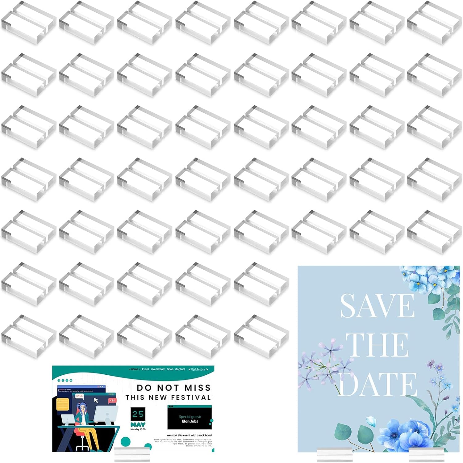 50 Pcs Clear Acrylic Place Card Holders for Wedding and Events