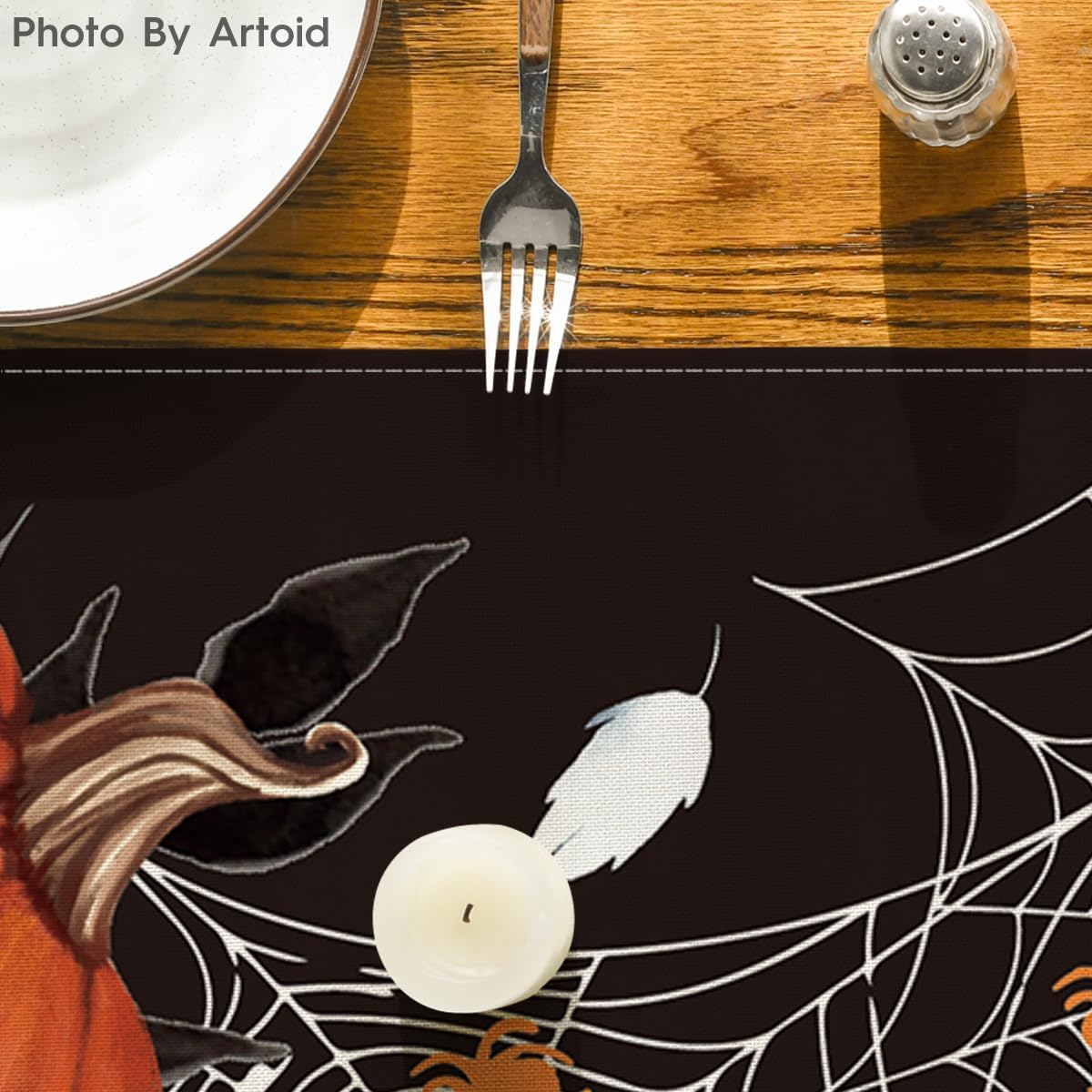 Artoid Mode Black Pumpkins Spider Web Halloween Table Runner 13x72 Inch