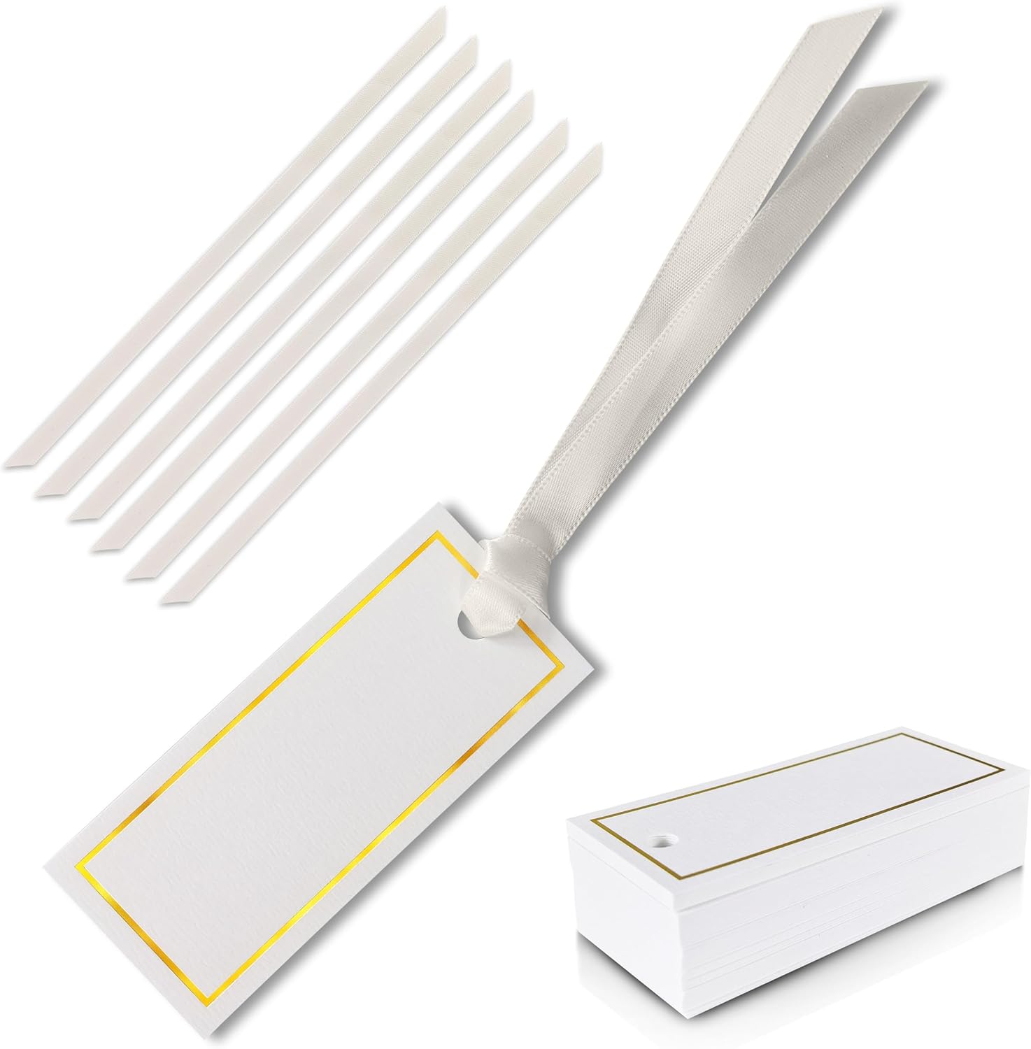 50 Pcs Gold Foil Name Place Cards with Ribbon for Events