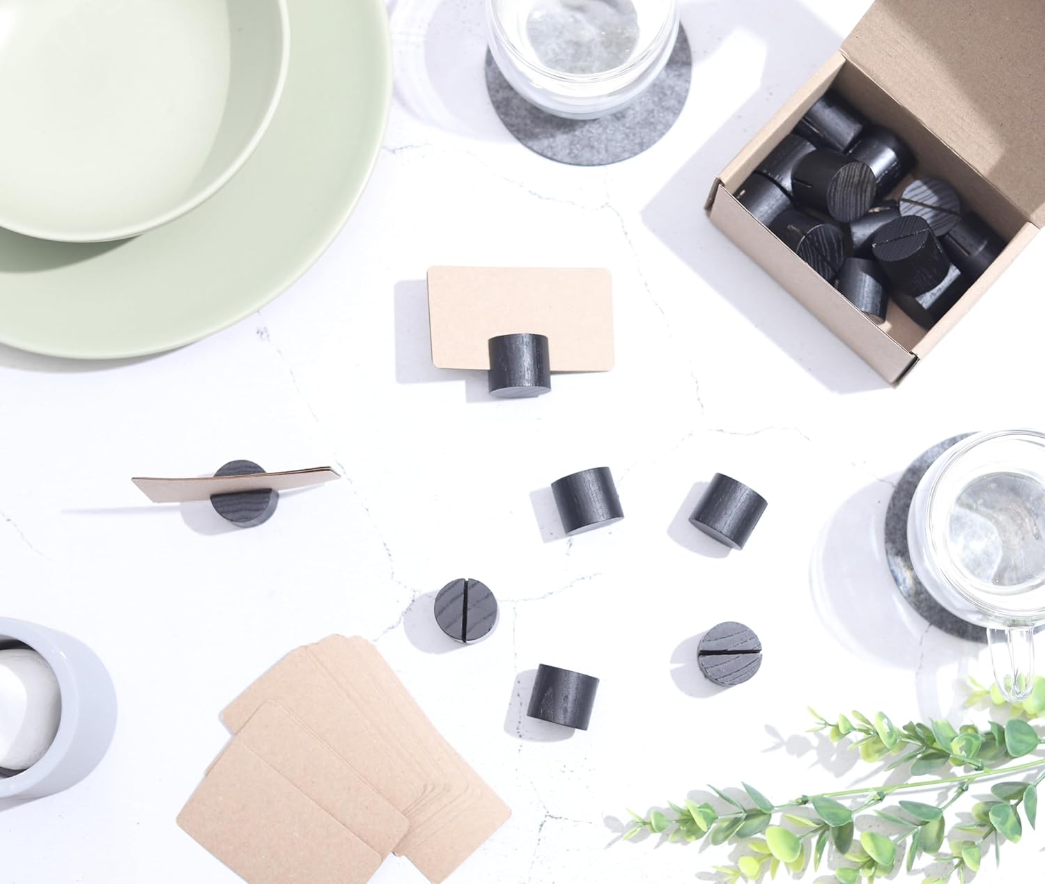 20 Pack Mini Wood Table Number Holders - Black