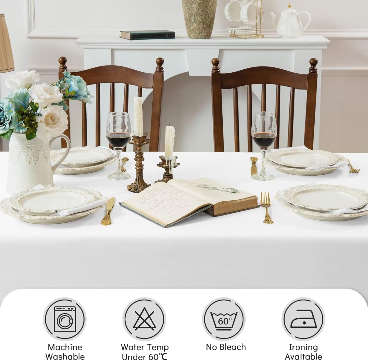 Comfonew White Rectangle Tablecloth 60x84 Inch