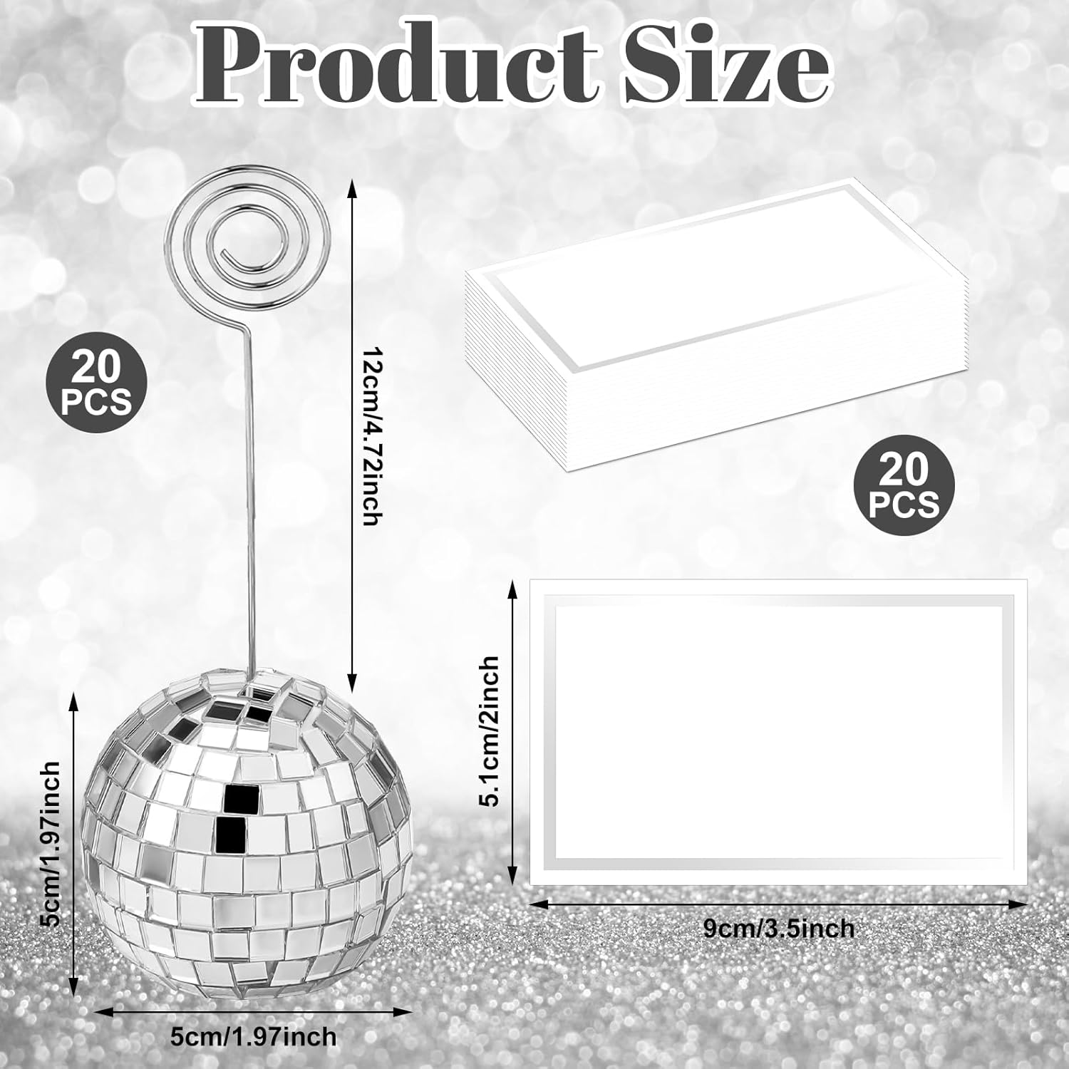 Uiifan 60 Pcs Silver Disco Ball Place Card Holders