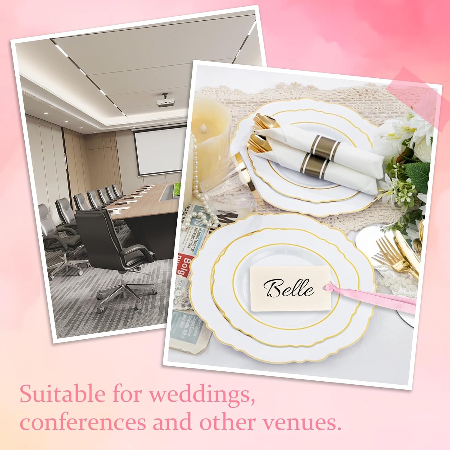 50 Pcs Blank Name Place Cards with Satin Ribbon Pink