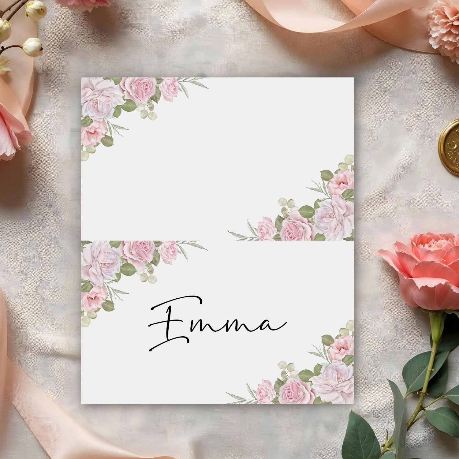Pink Flower Place Cards Set of 25 Wedding Reception Party Cards