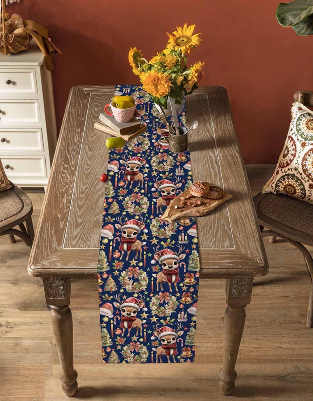 Navy Blue Reindeer Table Runner Garland for Holiday Decor